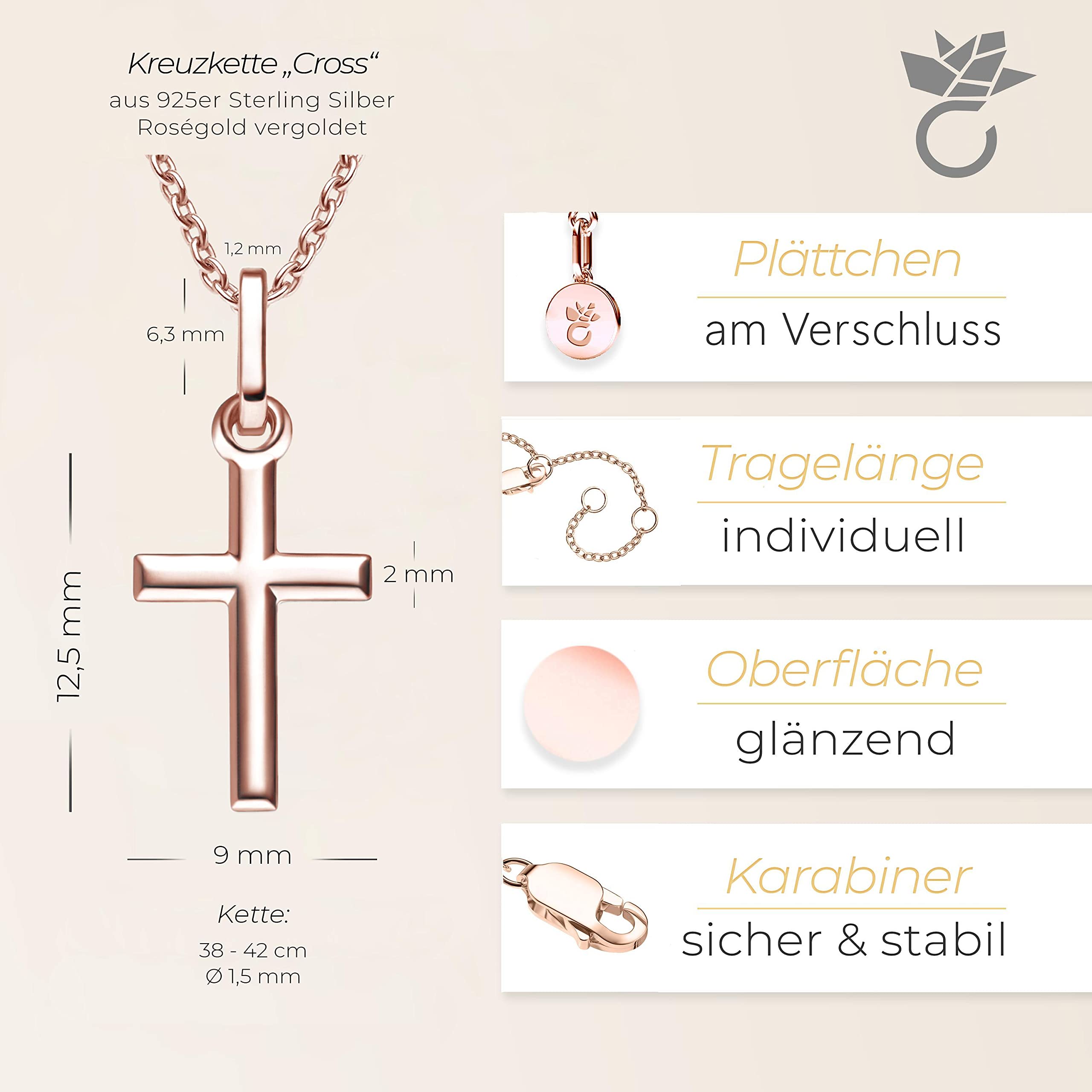 Amoonìc Kreuz Kette Taufkette Mädchen Rosegold (Silber 925 vergoldet) klein | Halskette mit Kreuzanhänger Kreuzkette Baby Junge Kinder, Schmuck Geschenk zur Geburt Taufe Kommunion Taufgeschenk Patenkind