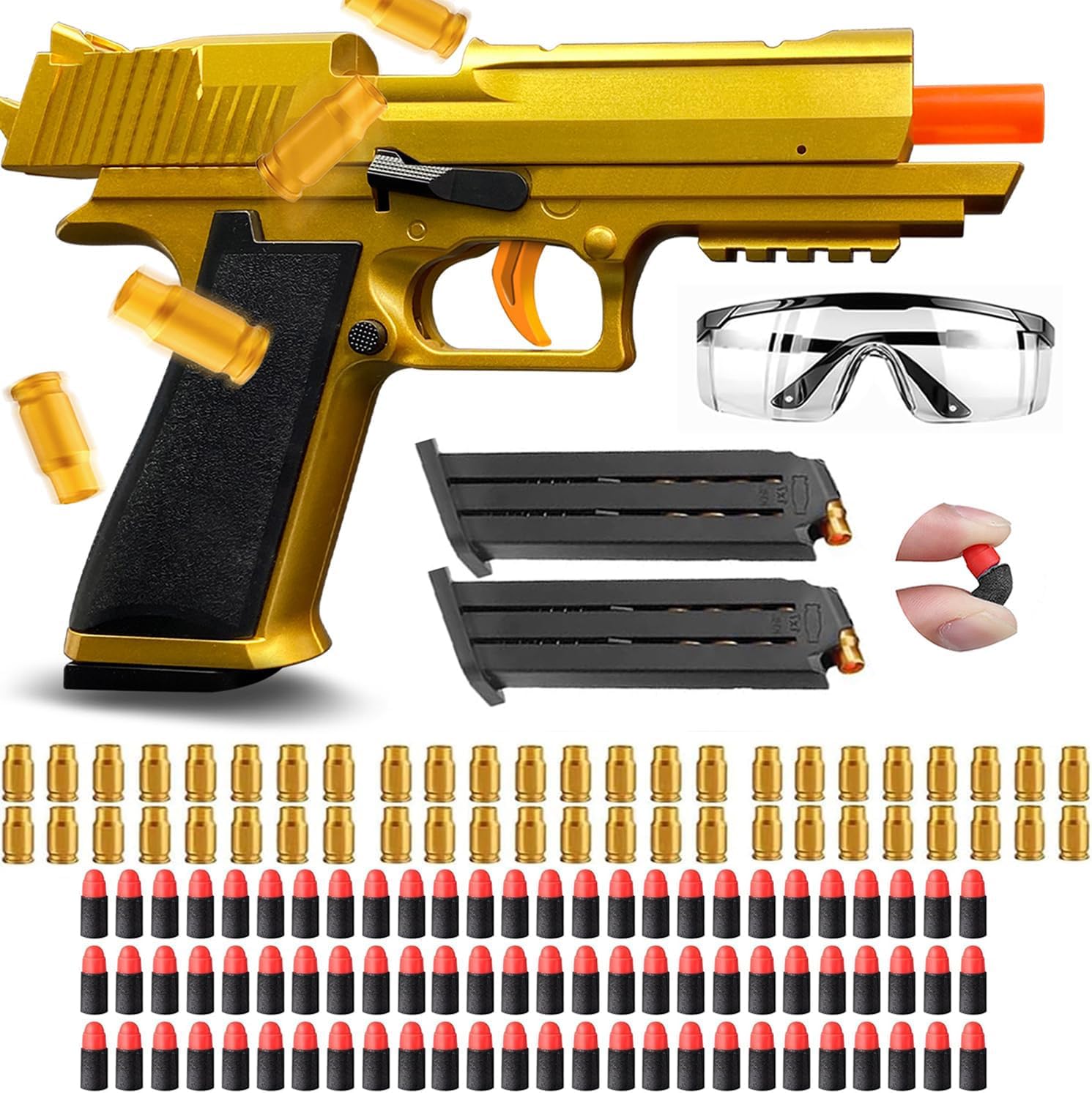 Soft Bullet Toy Gun with Ejecting Shells – Safe EVA Foam Bullets Toy Pistol, Educational Toy Gun for Kids, Boys, Gifts, Outdoor Play, Role Play, Easy to Use and Fun Shooting Experience-Gold
