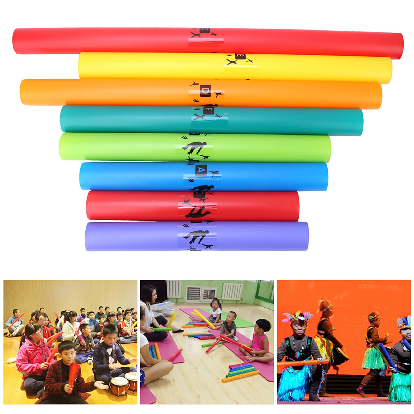 Orff Klangröhren-Set aus Kunststoff für Schlaginstrumente, pädagogisches Musikspielzeug für Kinder, Set mit 8 farbigen Oktavenröhren, leicht und kompakt, geeignet für das Erwachen der Musik