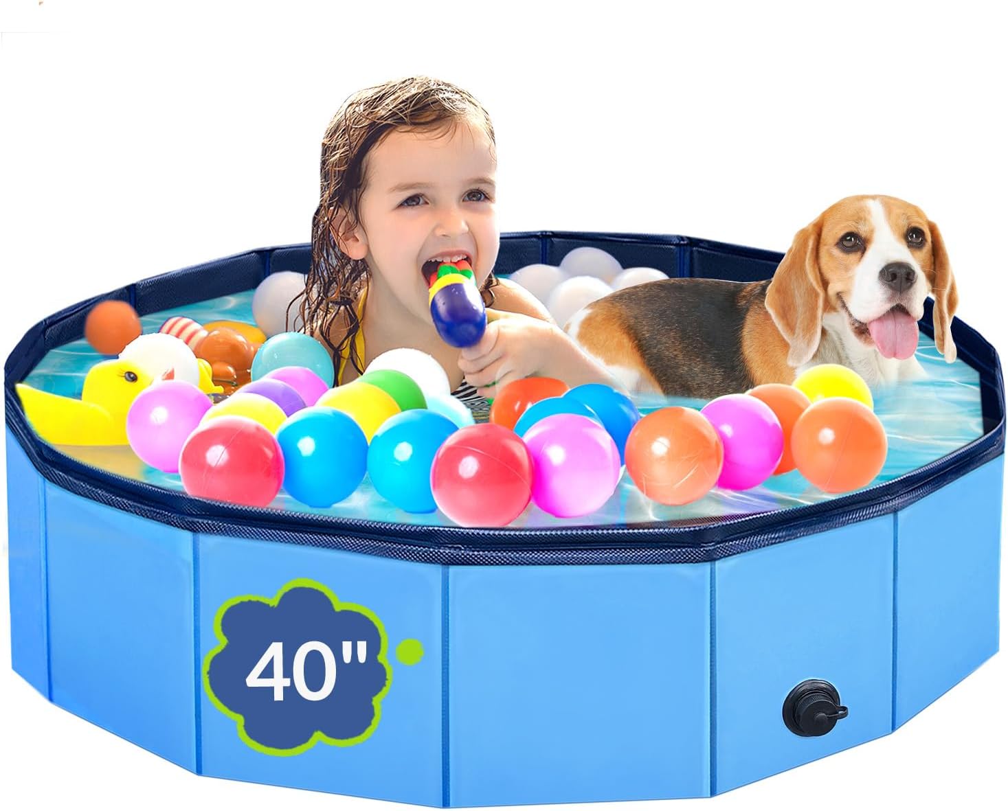 Dog Pool, Foldable Pet Swimming Pool with 6mm High-Strength PP Board, Hard Plastic Collapsible Doggy Pools for Small Dogs Kitty Duck, Non-Slip Doggie Bathtub Quick to Set Up and Drainage Hole, 48.2"