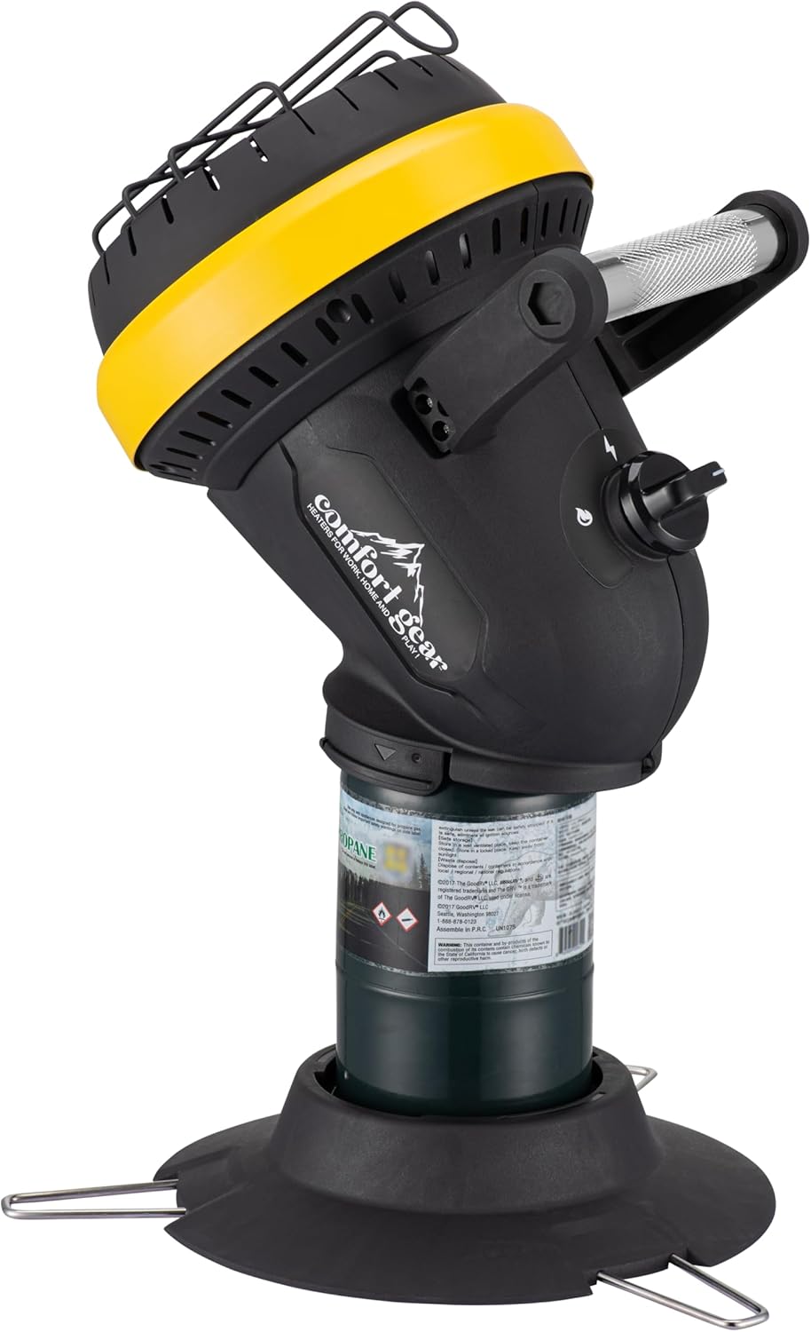 Portable Personal Propane Heater, Indoor Safe for Camping, Garage, Patio, Tent, Outdoor, 4,000 BTU, Fits 1 Pound LP Tank, Black/Yellow