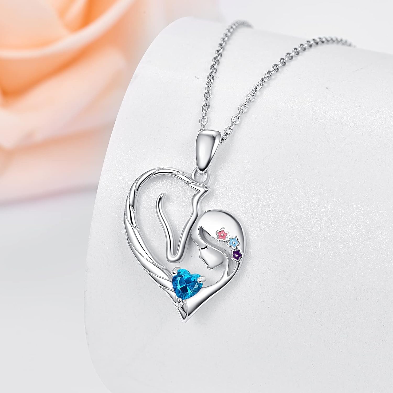 TANGPOET Horse Birthstone Pendant Necklace Gifts for Women Daughter 925 Sterling Silver Personalized Picture Horse Head Jewelry Mothers Day Birthday Gifts for Her Mom - Image 3