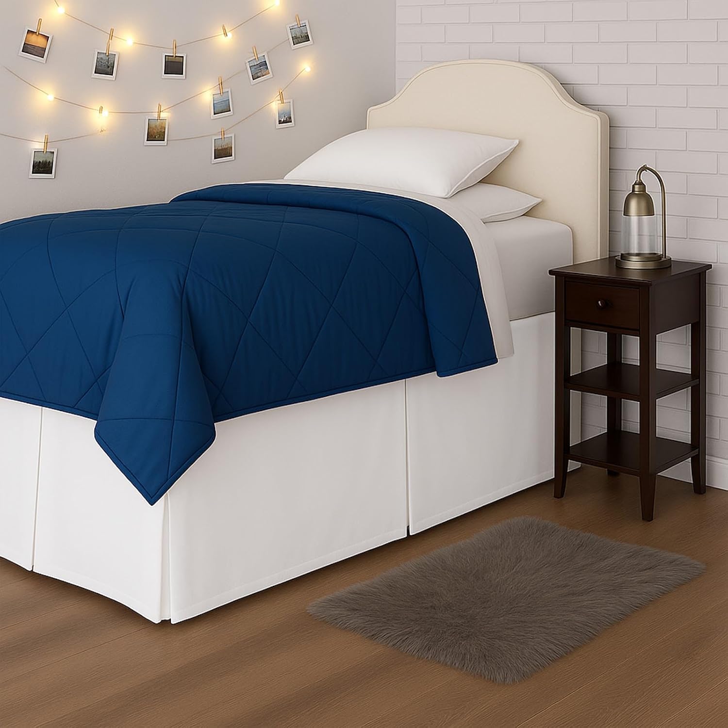 Shreem Linen Extra Long Pleated Dorm Bed Skirt, Twin XL 32 Inch Drop, Box Style with Split Corners, 100% Microfiber College Room Essentials, White