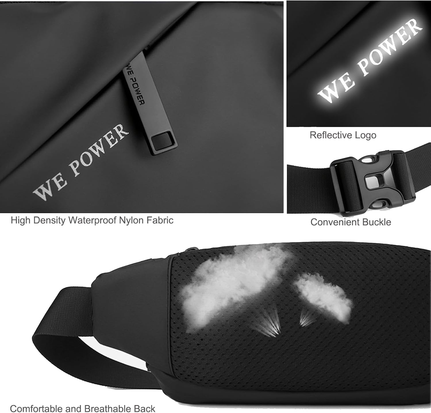 Waterproof Fanny Pack for Men & Women, Black Cross Body Fanny Pack Sling Bag Crossbody Belt Bag Shoulder Chest Waist Pack for Outdoor, Travel, Daily Use, Cycling, Hiking - Image 3