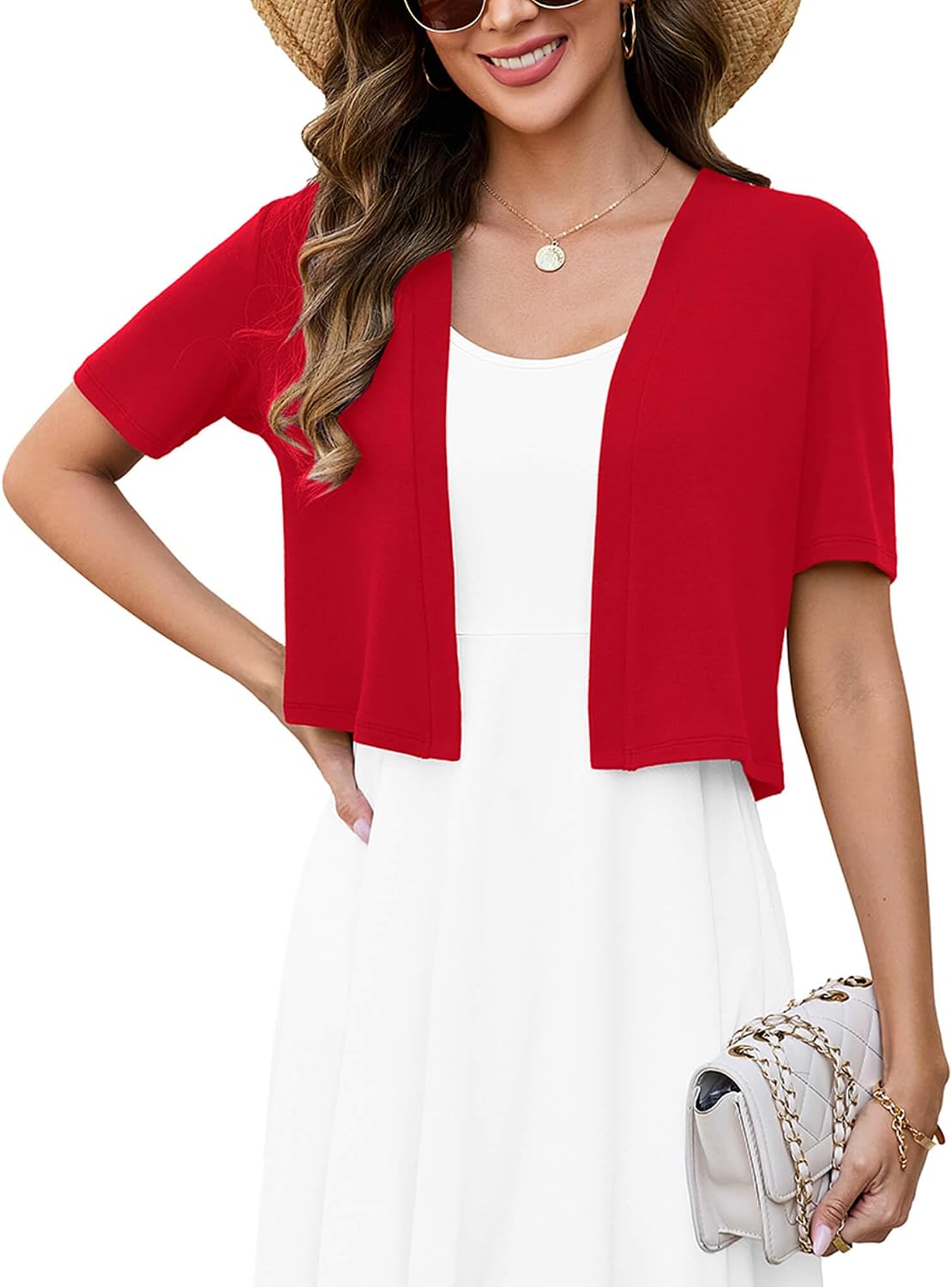 Short Sleeve Bolero Shrug Sweater Open Front Cropped Cardigan Lightweight Knit Soft 2026