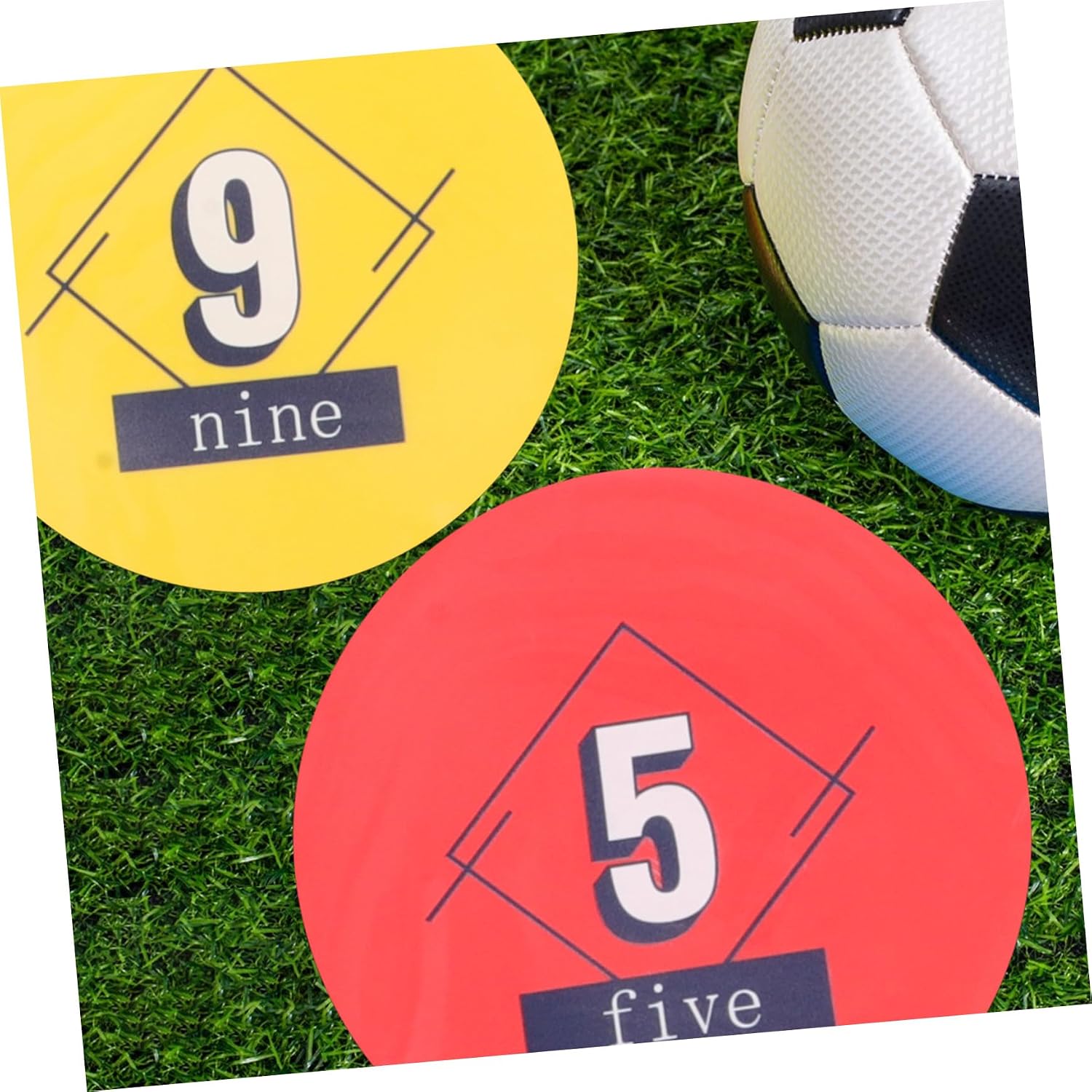 LIOOBO 10pcs Numbered Spot Markers 1-10 for Soccer Training, 23cm Round Flat Football Training Discs, Mixed Colors Agility Floor Markers and Athletes Field Equipment Random Color