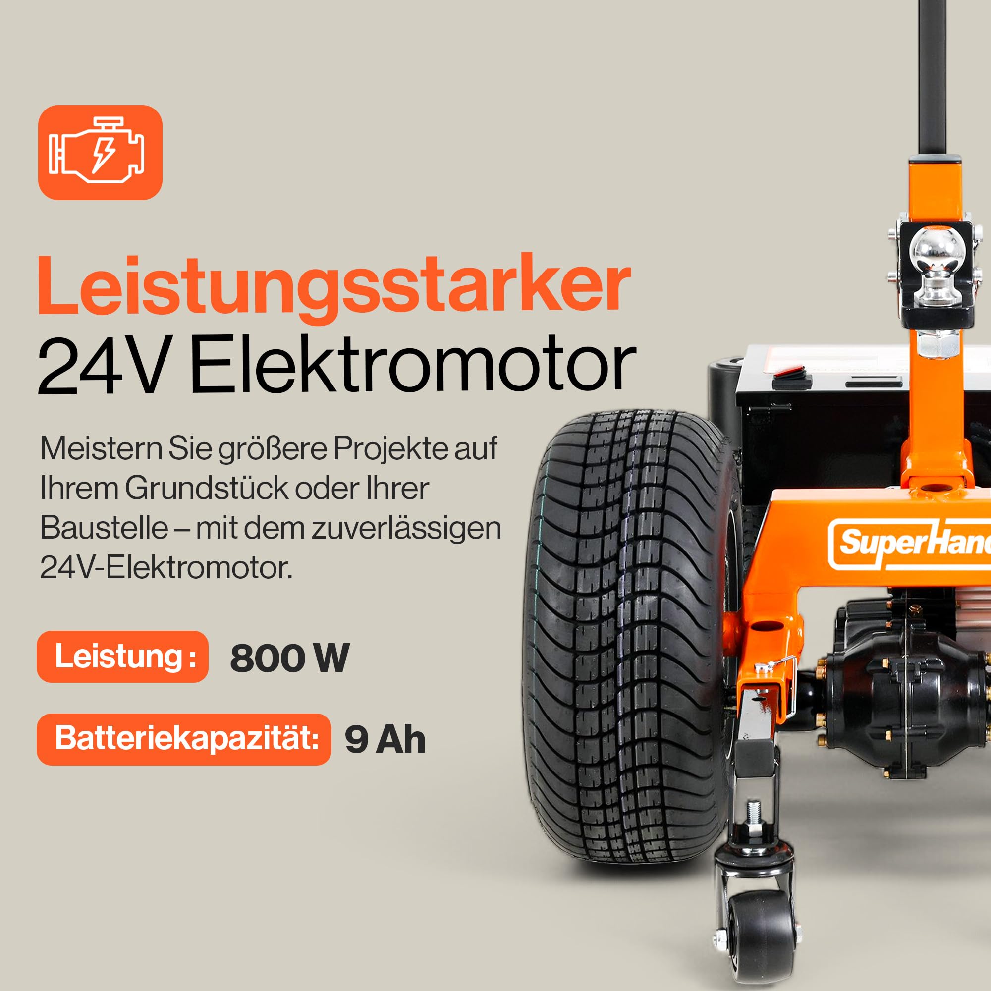 SuperHandy Anhängerrangierhilfe, max. Anhängergewicht 3.400 kg, 24 V, 9 Ah | 560 kg max. Stützlast; für Wohnwagen, Boots-, Nutz- und Viehanhänger; ausgelegt für Nennlast und Nennleistung