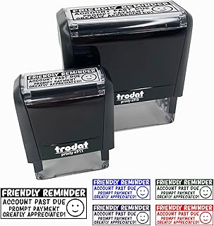 Friendly Reminder Account Past Due Happy Face Self-Inking Rubber Stamp Ink Stamper for Business Office - 2-3/4 Inch Large - Red Ink