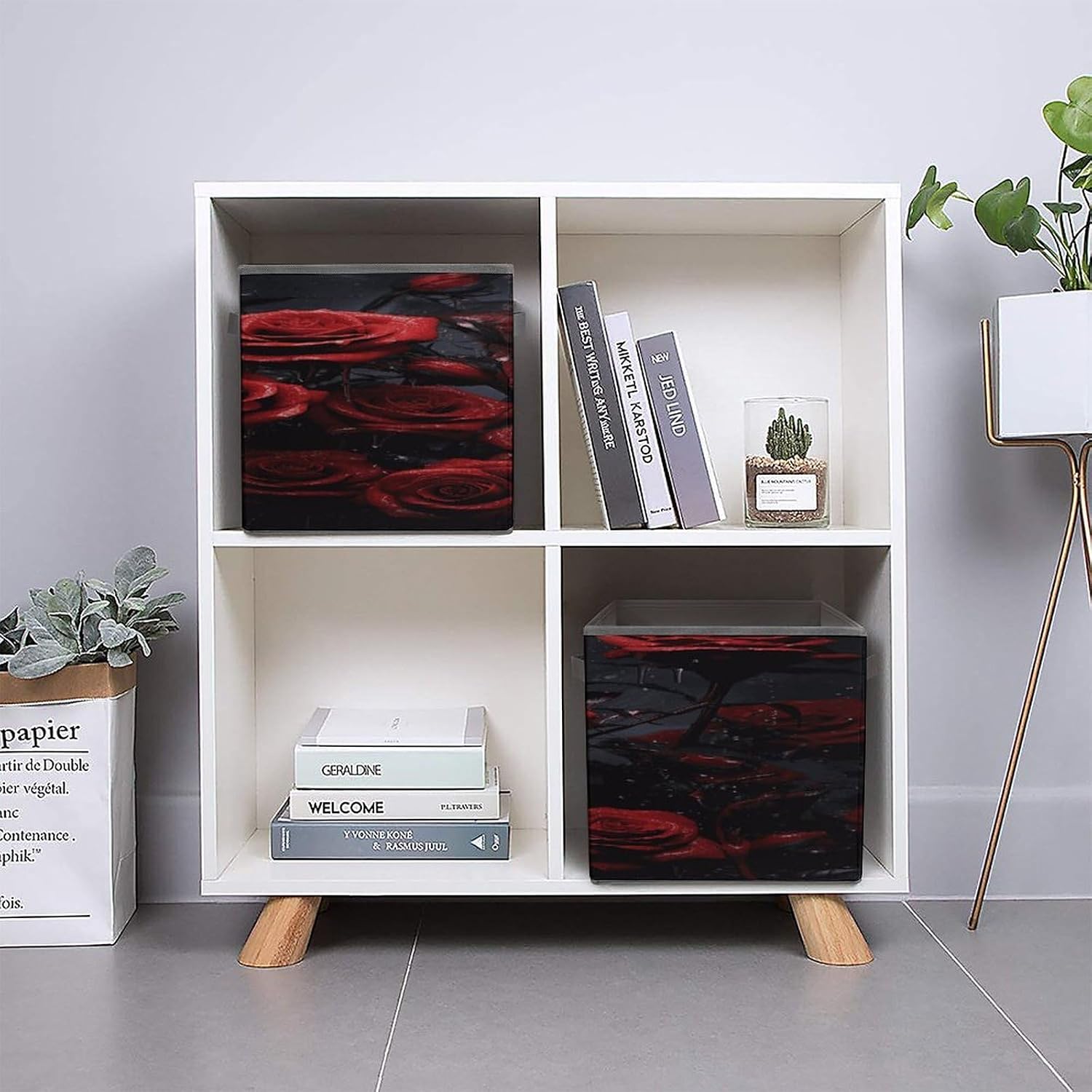 Red Rose Photo Fabric Bins Storage Basket Square Baskets | Storage Bin with Double Handles,Cube Collapsible Organizers for Organization,Closet,Shelves,Offices