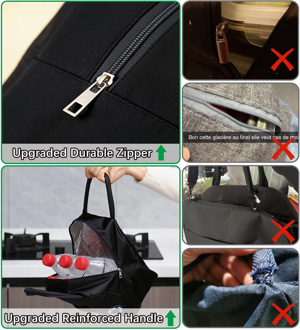 Borsa Termica Porta Pranzo Piccola, 5L Borsa Frigo Pranzo Ufficio, Borsetta Termica Piccola Lunch Bag per Lavoro, Scuola,Viaggi, Campeggio, Picni (Nero)