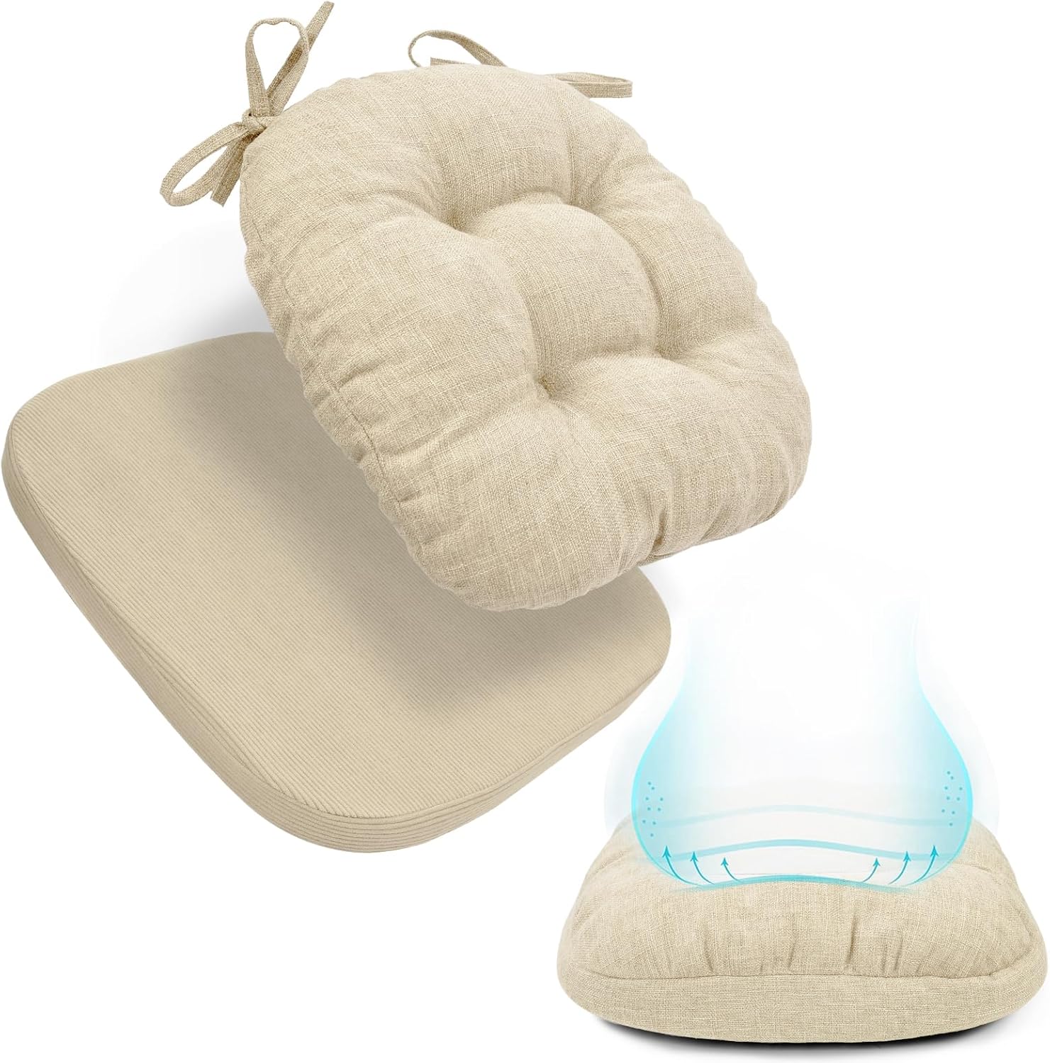 BUYUE Double-Layer Thickened Chair Cushion for Dining Chair, Natural Latex Foam Support, 2-Faced Reversible Kitchen Seat Cushion, Practical Non-Slip Chair Pad, 1 PC, Beige