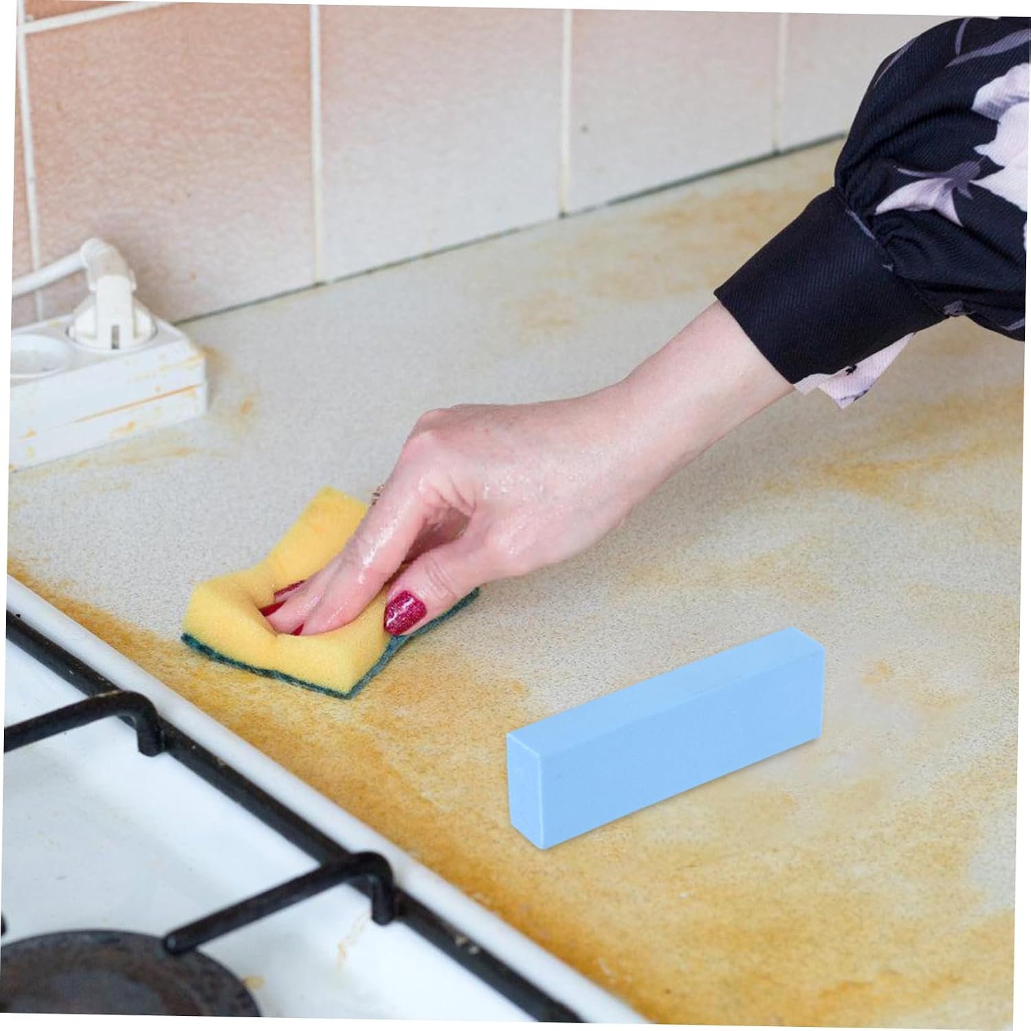 Beavorty Rubber Abrasive Cleaning Block for Hard Water Stains and Limescale Removal Kitchen and Bathroom Compact Scouring Tool for Fixtures