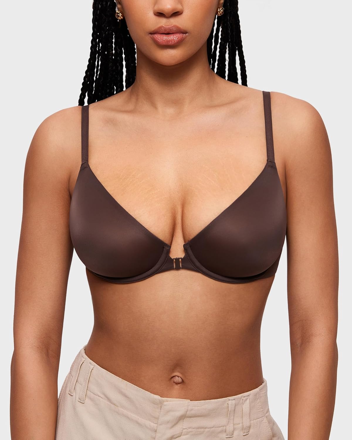 INLYRIC Women's Mesh Front Closure Bras Unlined Sheer Demi Plunge Supportive Comfortable No Padding Underwire Bra - Image 2