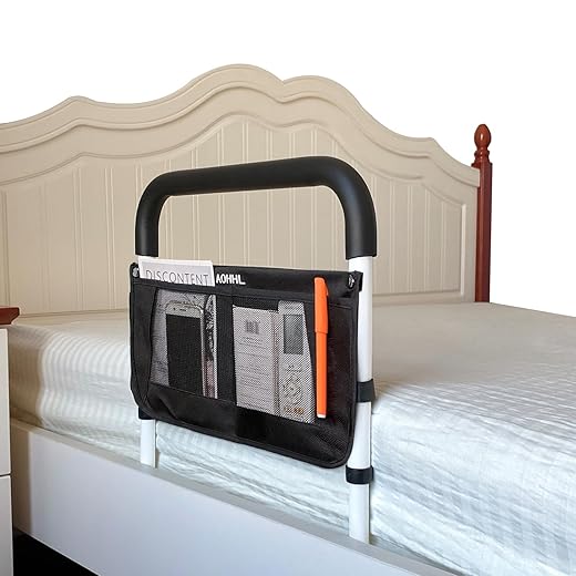 Bed Rails for Elderly Adults Safety with Adjustable Heights Storage Pocket Assist Support Side Railings for Seniors Citizens Slides Under Mattressbed Cane Bed Guard Bed Handles Bars(White)