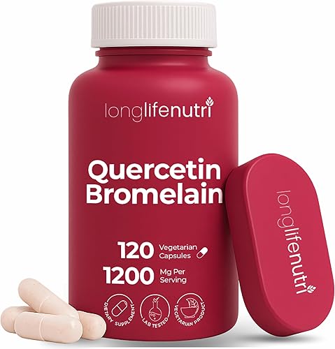 LongLifeNutri Quercetina 500 mg con bromelina 100 mg 120 cápsulas vegetarianas | Suplemento antioxidante natural | Complejo de alivio | Dihidrato