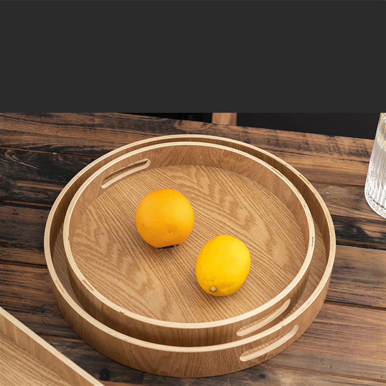 Bandeja Bandeja de Madera Circular Simple Juego té platear Cocina Servicio con Asas Dobles Decorativa Bandejas para Servir Comida(M)