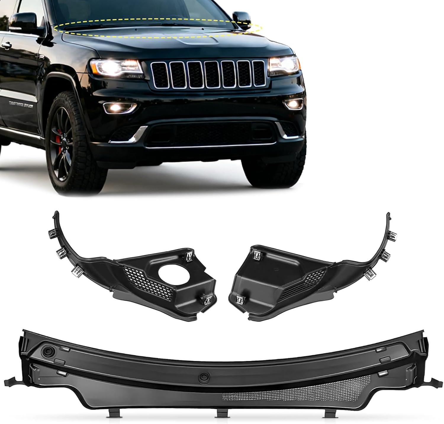 Windshield Wiper Cowl Panel Grille Compatible with Jeep Grand Cherokee 2016-2022 1Pair Front Window Cover Insert Panel 55112951AC 55112952AC