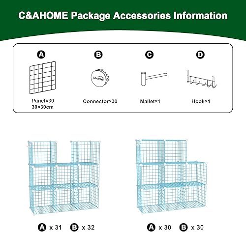 Miniatura 7 de C&AHOME Almacenamiento de cubos de alambre, 8 cubos organizadores de rejillas de metal C, unidades de estantes modulares, organizador de armario,