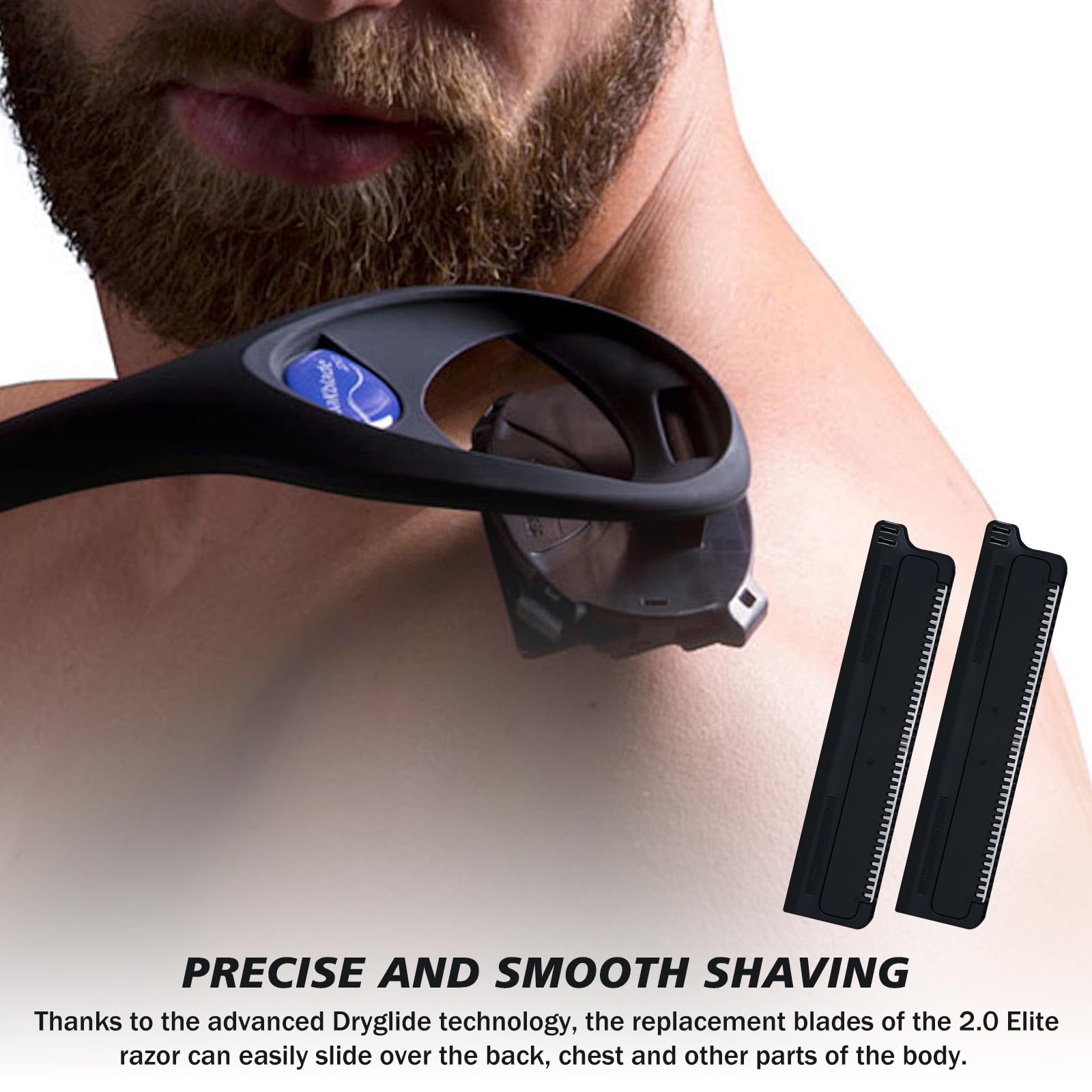 12 Stück Ersatzklingen für 2.0 Elite-Rasierer: Rückenhaar und Körperrasierer Ersatzkartuschen, Rasierer für Nassrasierer Herren, Dryglide-Technologie, für 2.0, 3.0 und 2.0 Elite Plus