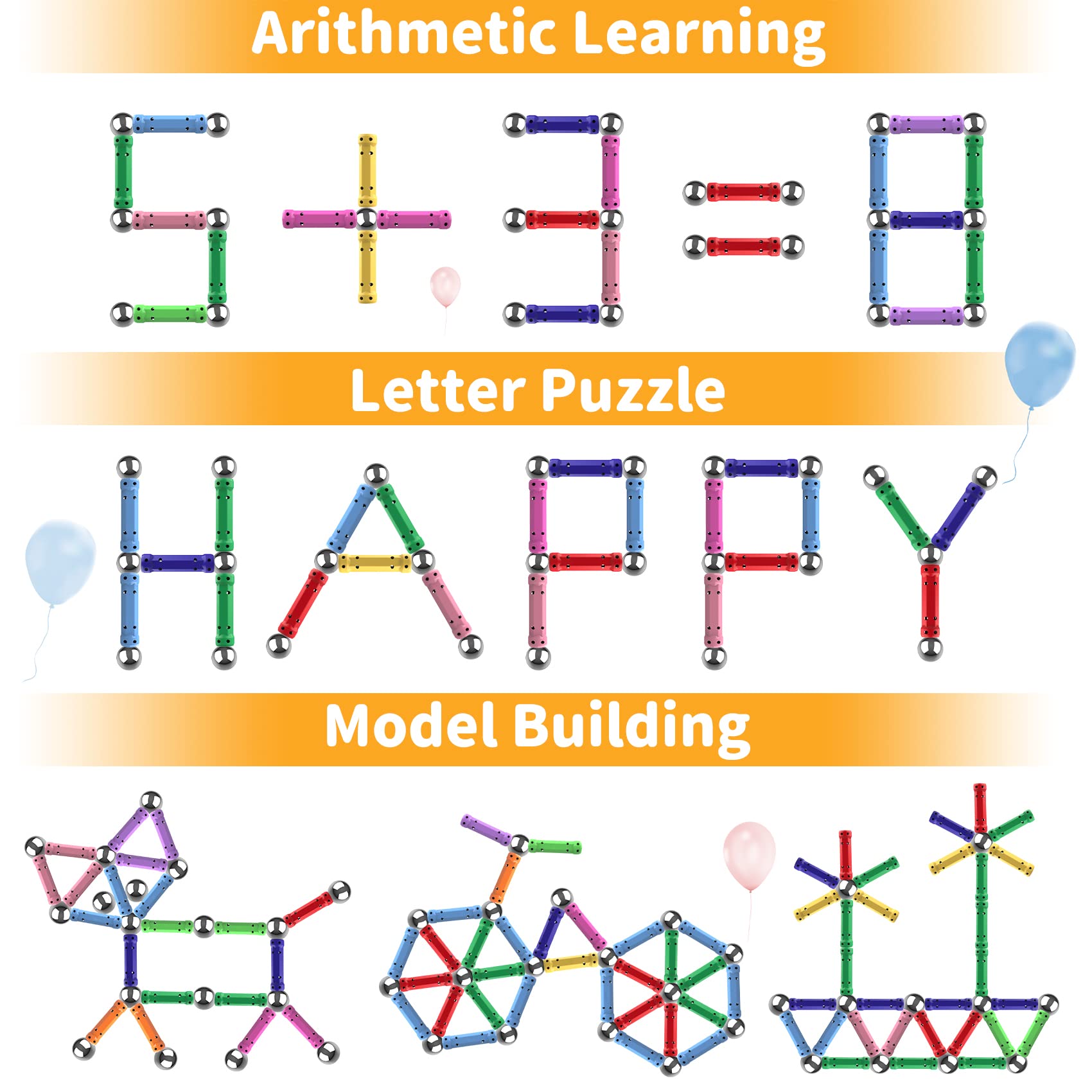 320 Stücke Magnetische Bausteine, Magnetische Stöcke Spielzeug, Magnet Lernspielzeug, 3D Puzzle Bauspielzeug Magnete Konstruktions Magnetblöcke, Stapelspielzeug-Set für Kinder und Erwachsene