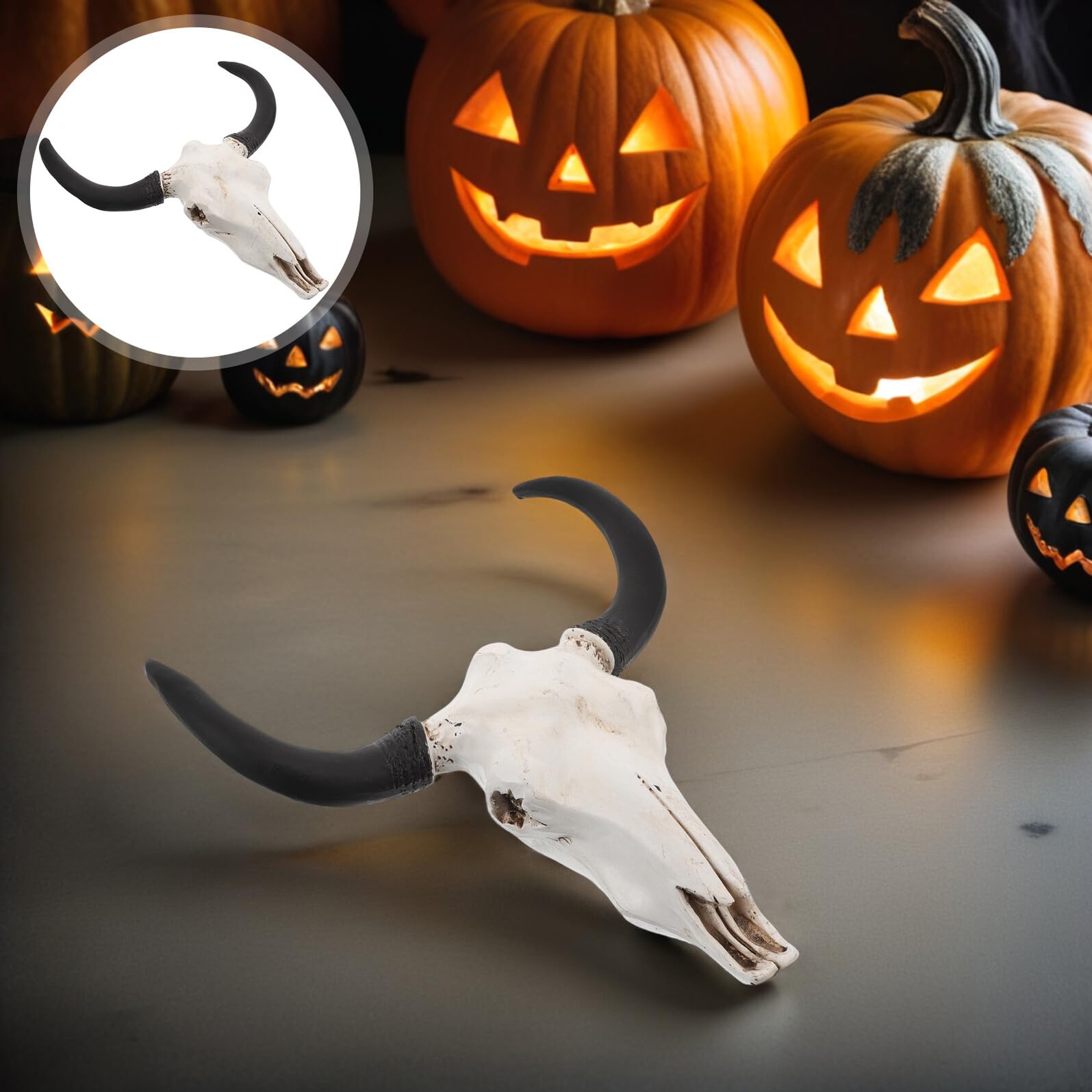 JECOMPRIS Decorazione da Parete Teschio Corna Lunghe in Resina Artigianale Ornamento Horror a Tema Halloween per Arredamento Rustico e Stile Gotico Decorazione Murale Macabra per Casa e