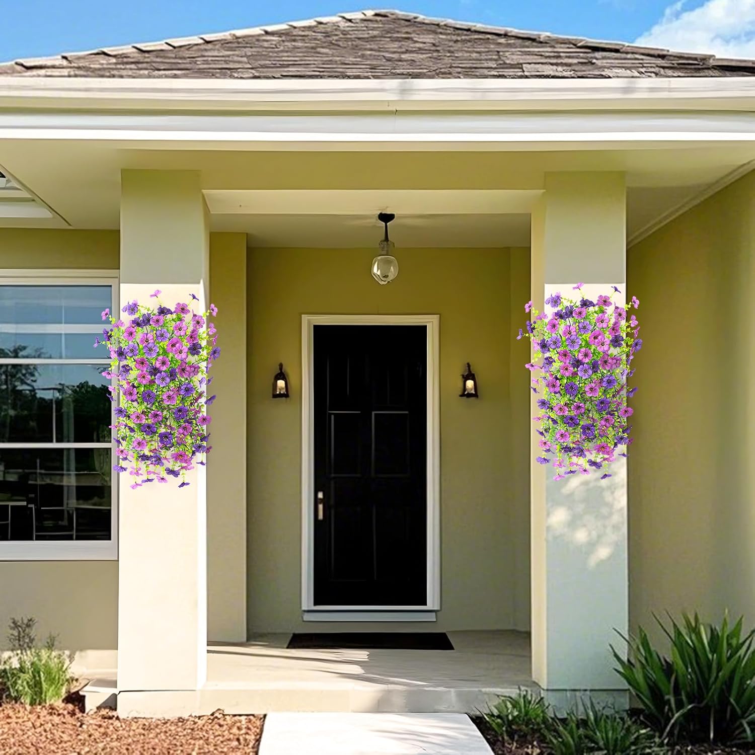 Artificial Faux Flowers Plants for Outdoor Spring Summer Decoration, 2PCS Fake Silk Daisy Flowers No Fade UV Resistant Realistic for Outside Home Planter Porch Patio Balcony Yard Decor (Purple) - Image 5