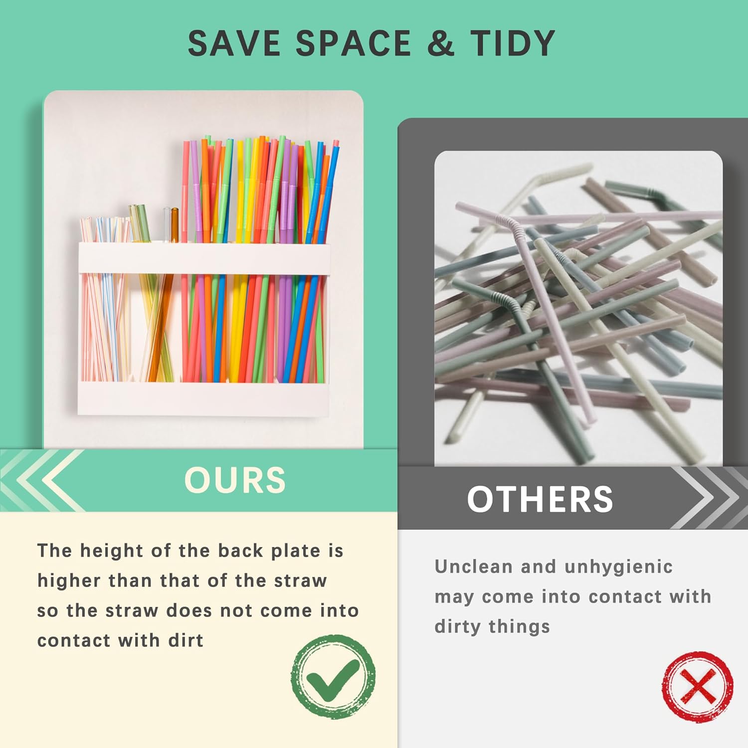 Acrylic Straw Holder for Cabinet Door with Double Sided Adhesive Tape Reusable Tumbler Straw Organizer Storage Container Dispenser for Counter Cabinet Cupboard Kitchen(White) - Image 7