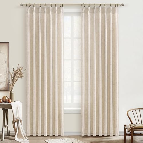 Miniatura 49 de Cortinas de lino plisado elegante de 102 pulgadas de largo para sala de estar/comedor, cortina de lino plisada de 102 pulgadas, filtro de luz que