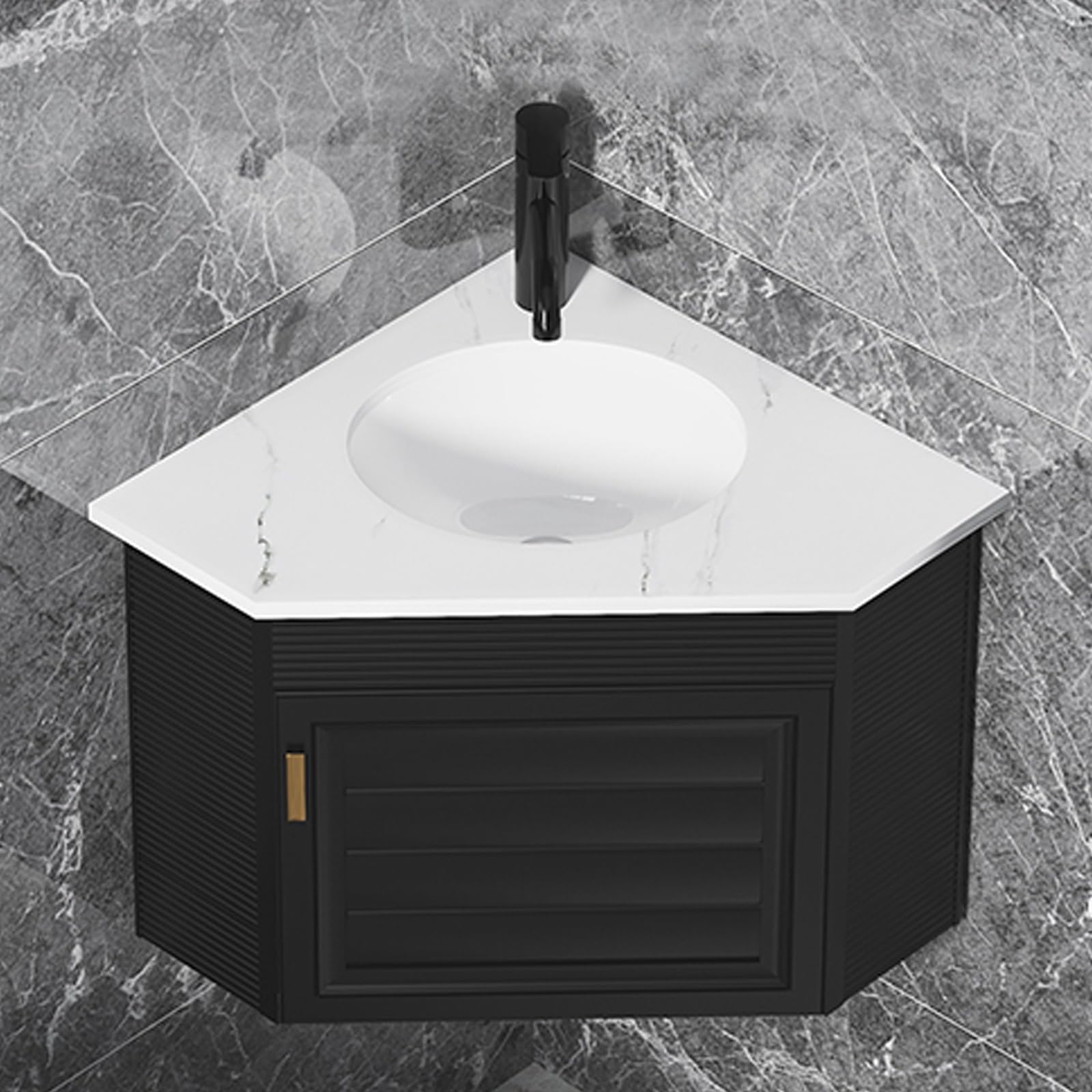 DFGHNBVC Modern Corner Bathroom Vanity Sink Combo Wall Mounted Cabinet Set For Small Space Storage