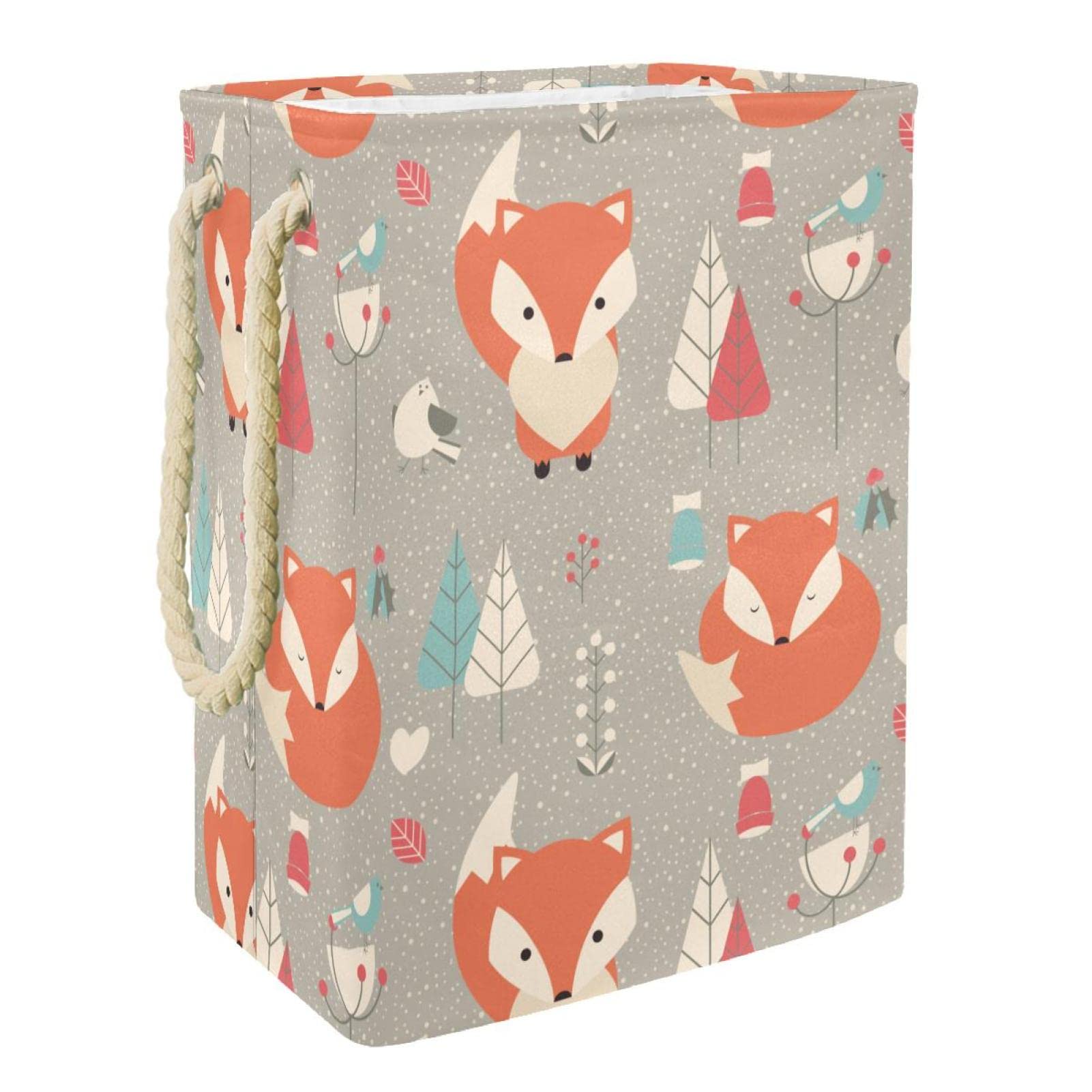 Grand panier à linge renard et oiseau, bac de rangement pour vêtements sales de chambre