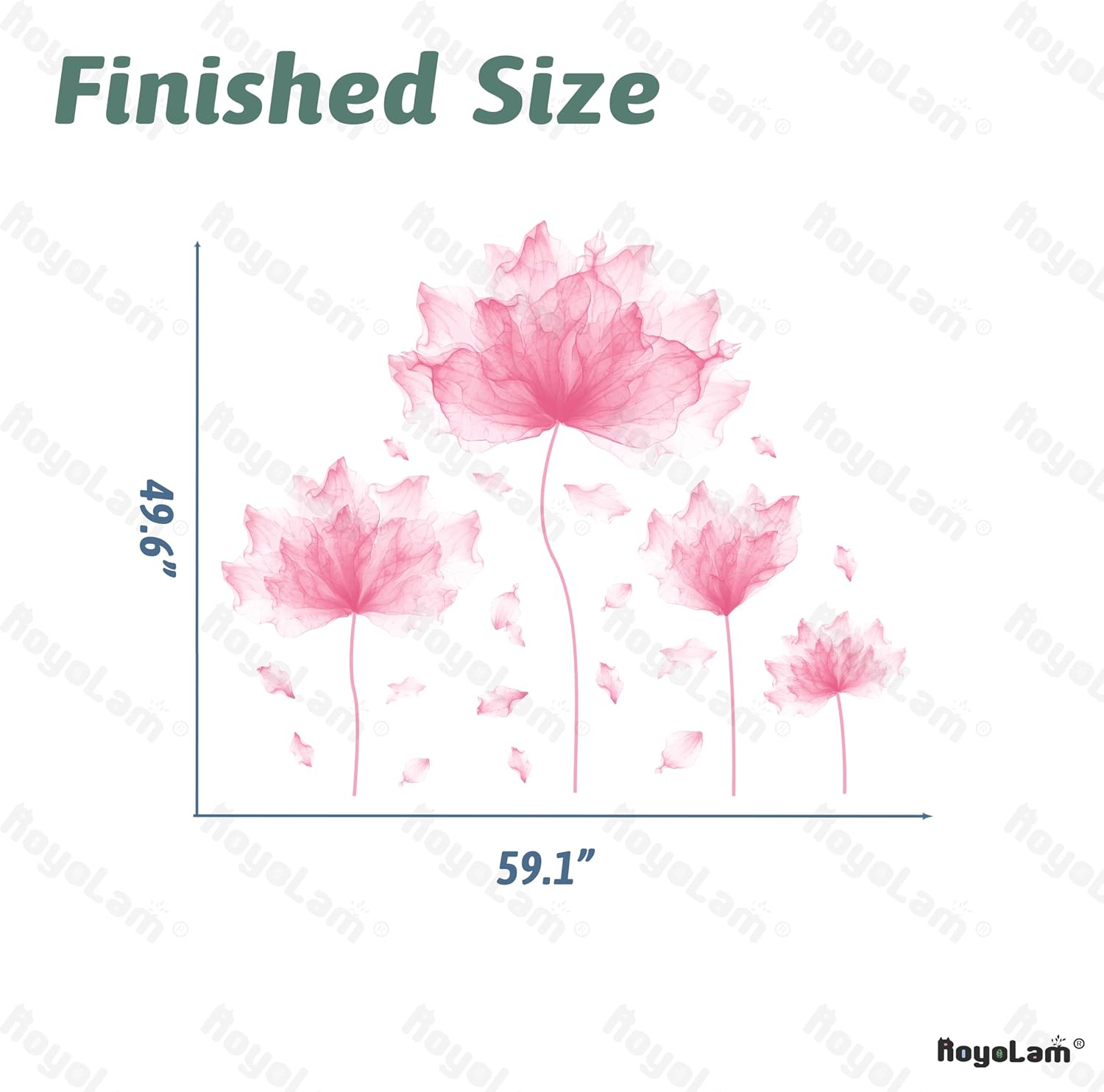 59.1'' x 49.6'' Huge Flower Petal Wall Decals Living Room Floral Wall Stickers Removable Peel and Stick Waterproof Wall Art Decor Stickers for Bedroom Bathroom Office (Pink)