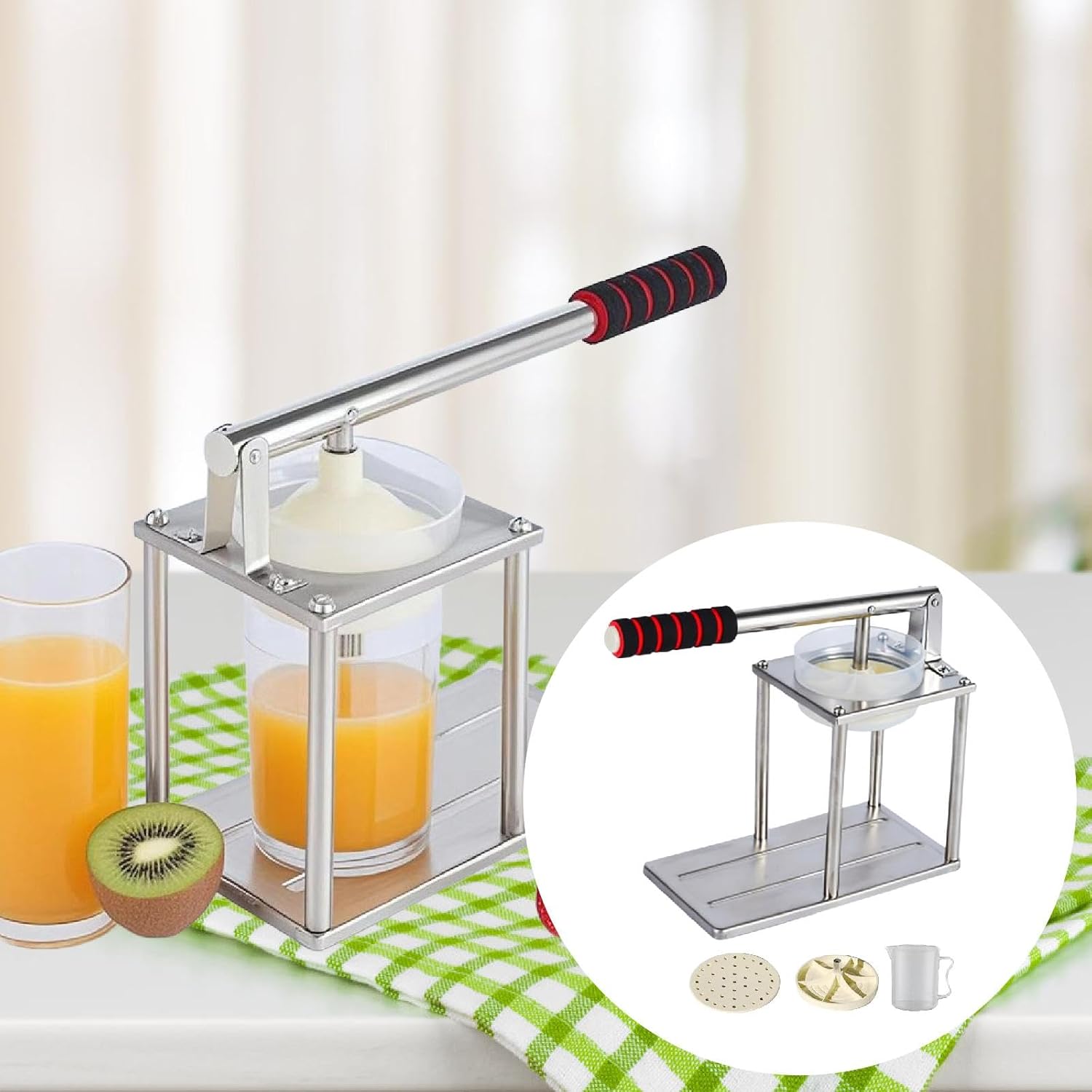 Hand Press Fruit Juicer Juice Extractor Maker Multipurpose Countertop Heavy Duty Commercial Home Use Manual Citrus Orange- Flat Head