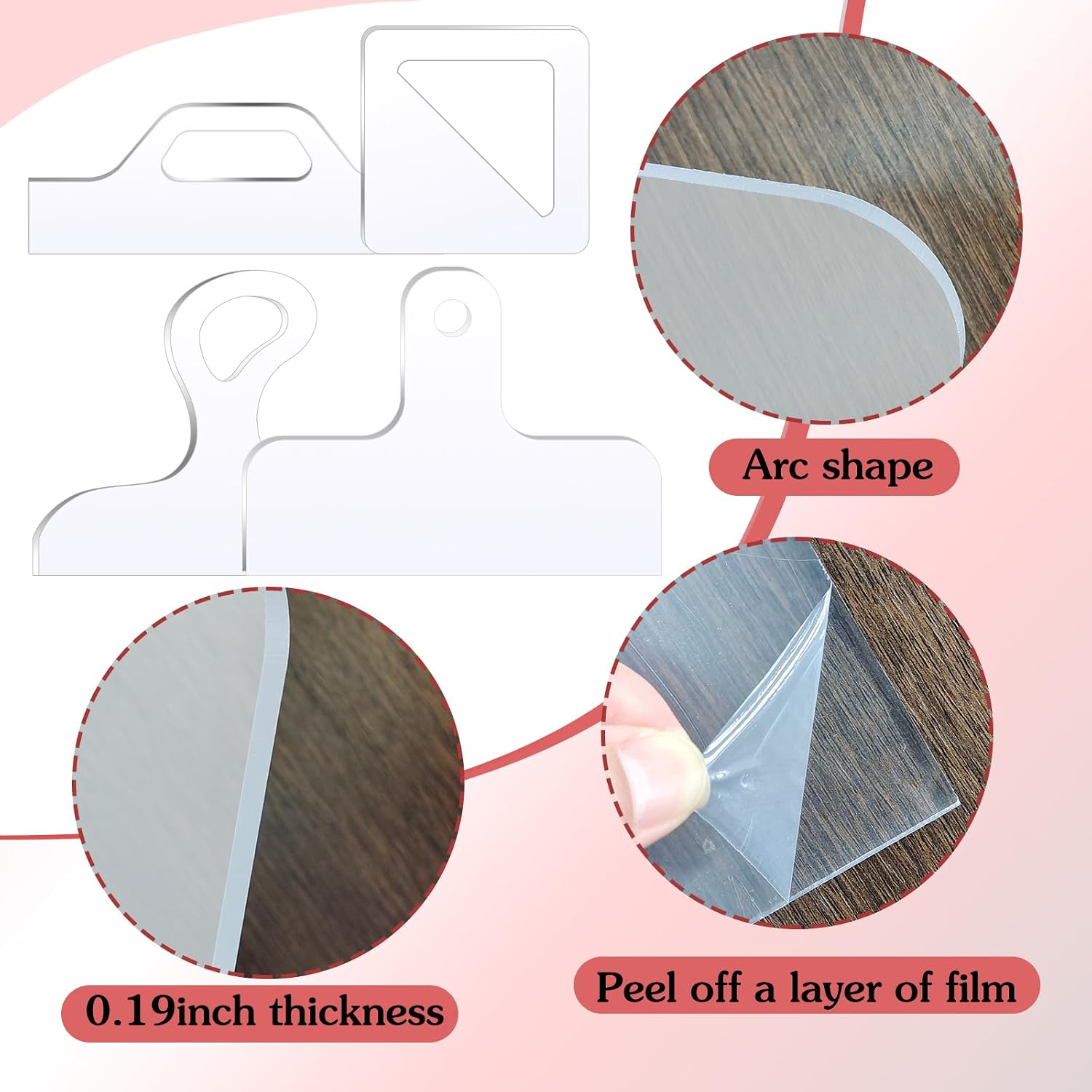 4 Pcs Acrylic Charcuterie Board Handle Template Clear Cutting Board Router Template for Woodworking Large Angled Curvy Tracing Stencils Guide Tools for Kitchen Home Laser Cut Guide Tools