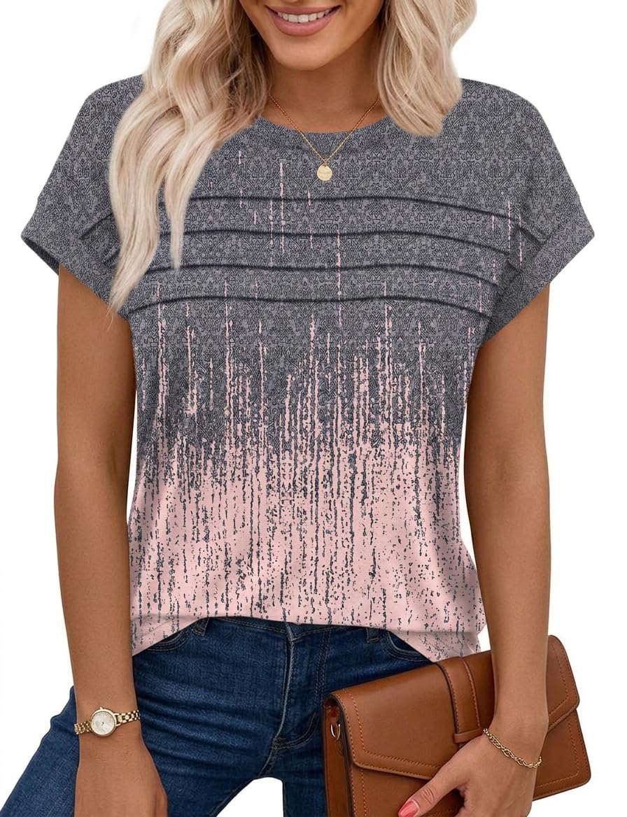 Chicrise Vest Tops Women UK Summer Pleated Cap Sleeve Tank Top Crew Neck Sleeveless Basic Casual T Shirt Small 8-10
