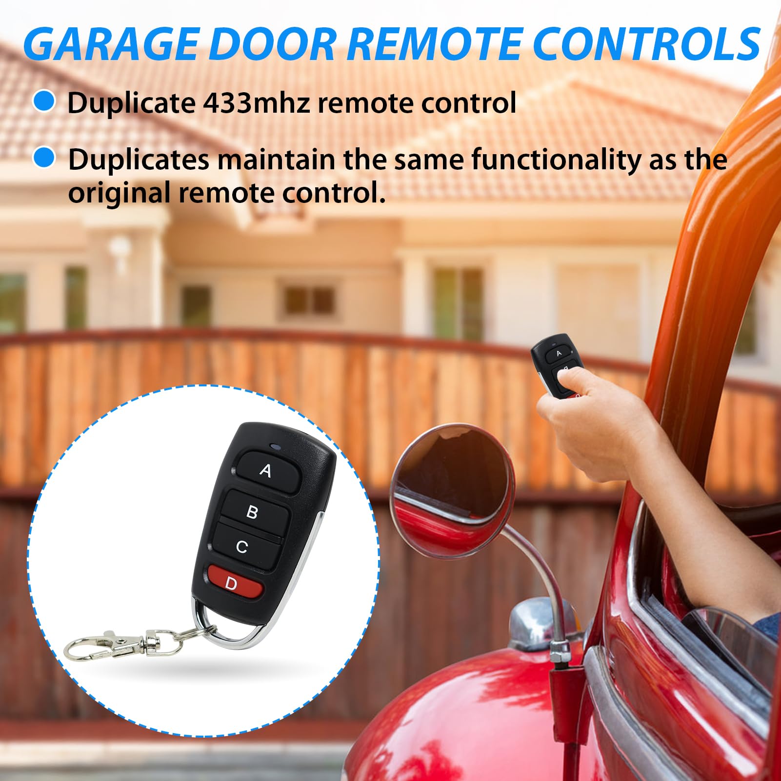4 Pezzi Telecomando Universale per Garage 433MHz, Duplicatore Robusto con 4 Pulsanti, Compatibile con Varie Marche, Sostitutivo Telecomandi per Cancello Garage Auto Codice Fisso