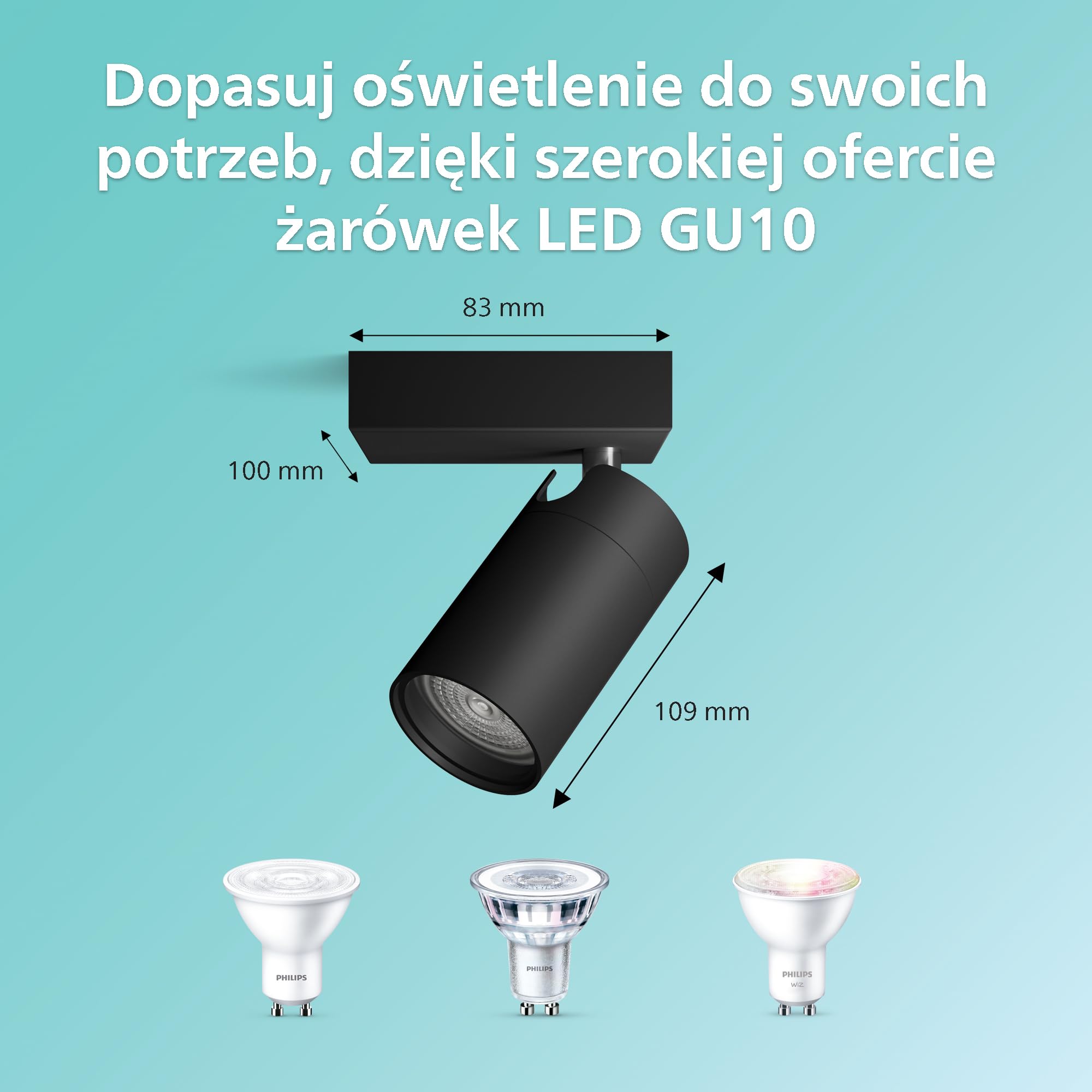 Philips LED Pojedynczy reflektor punktowy Idris, czarny, IP44, wodoodporny, żarówka GU10 nie wchodzi w skład zestawu