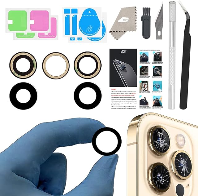Remplacement du verre pour caméra arrière iPhone 12 Pro Max, GVKVGIH Remplacement des objectifs de la caméra arrière avec un adhésif double-syndical & Trousse d'outils de réparation 12Pro Max)