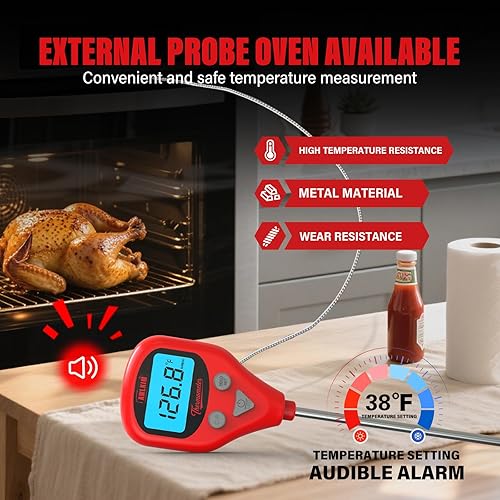 Miniatura 6 de Termómetro digital recargable para carne con sonda externa de 3.3 pies, alerta de advertencia, termómetro de alimentos de lectura instantánea para