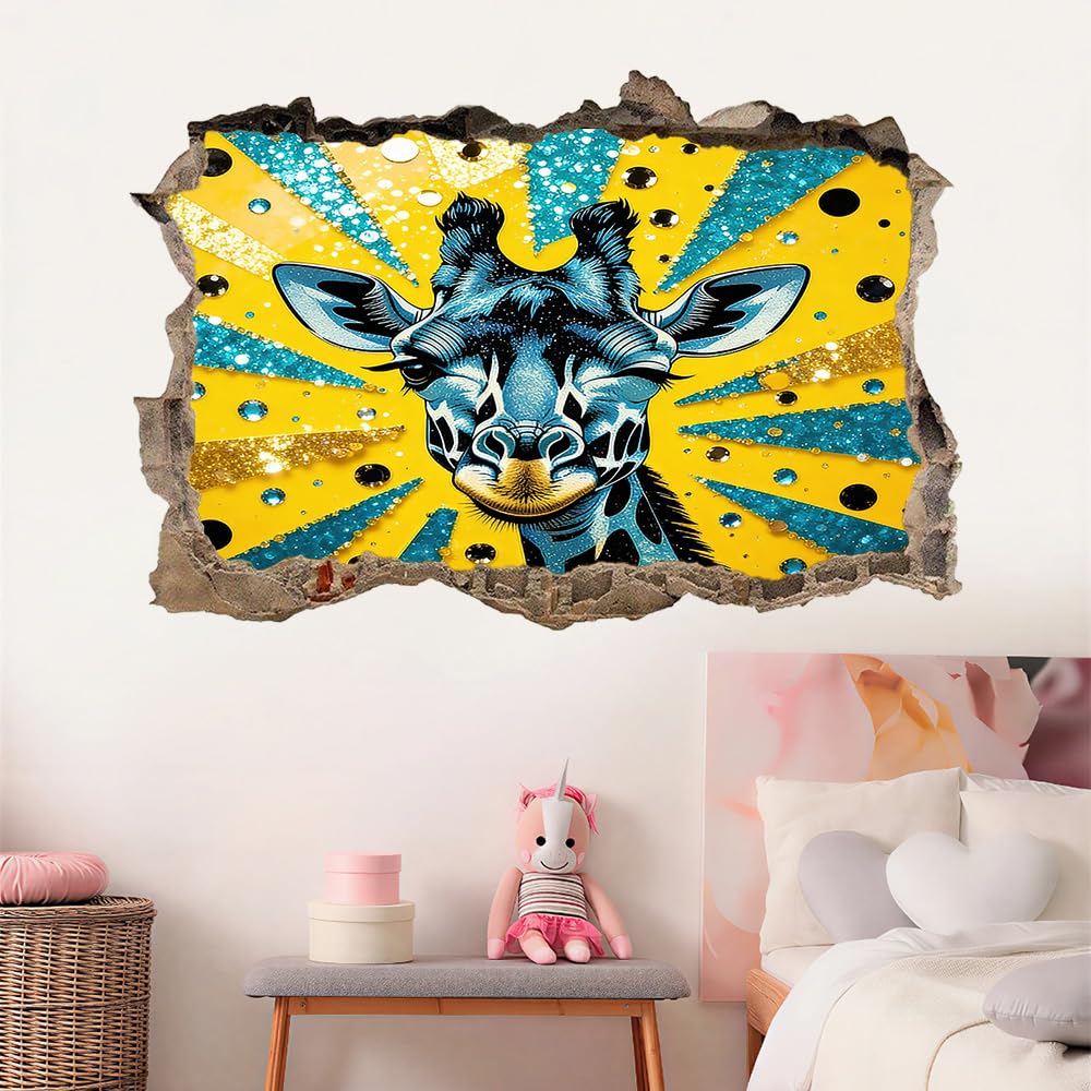 Wandsticker 3D Durchbruch Giraffe Wandtattoo kinderzimmer Deko Tier Wandaufkleber Wanddurchbruch Wandsticker Wandbild für Teenager Zimmer Wohnzimmer Schlafzimmer