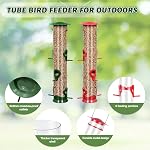 2 Packs Oiseaux Feeder Tube Feeding Feeders, 6 Port Wild Bird Feeders Premium Plastique dur avec cintre en acier imperméable et imperméable Idéal pour attirer les oiseaux 18.2 Poches grandes (rouge) + Vert)