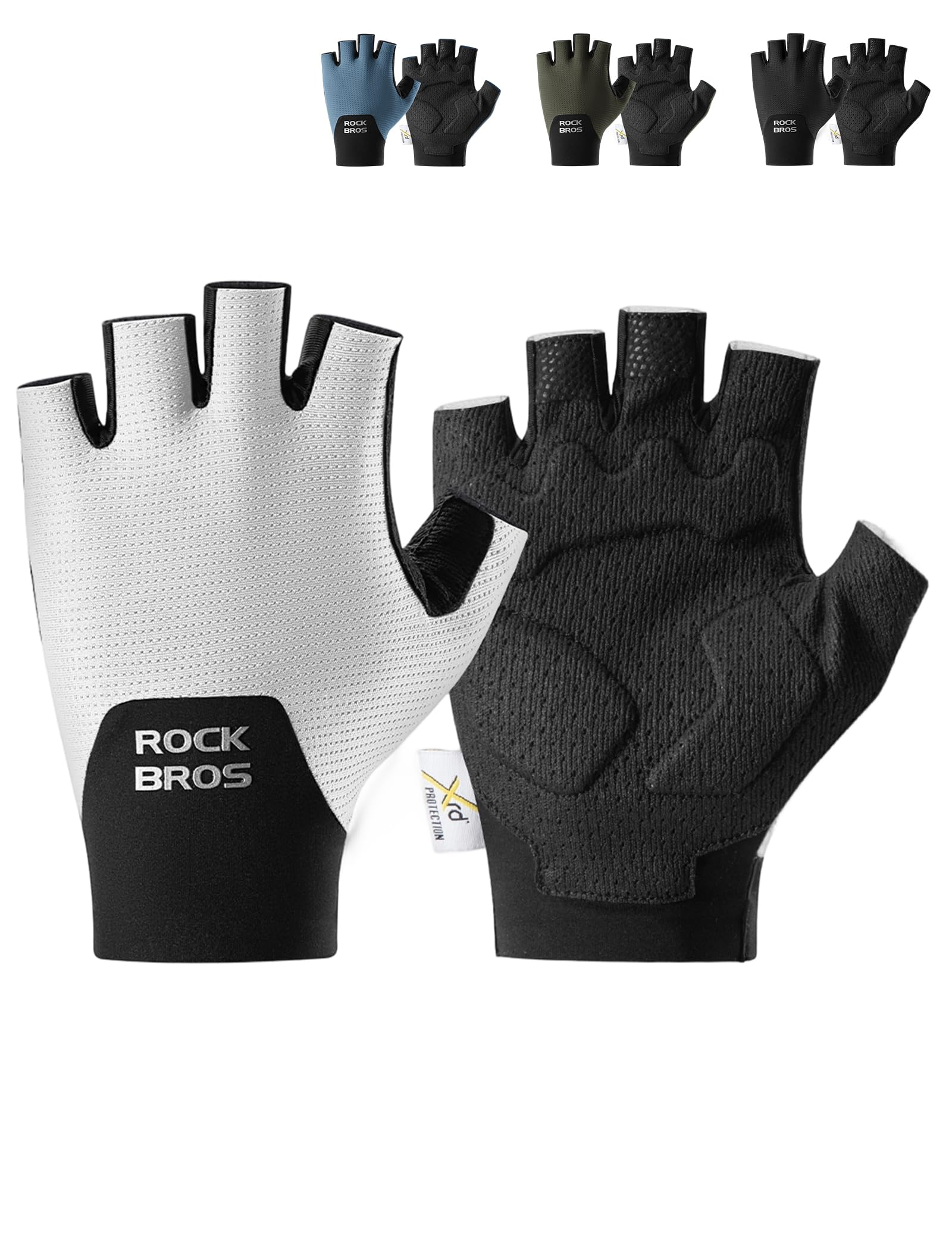 ROCKBROS Guantes Cortos de Ciclismo con Acolchado PORON XRD para Hombre y Mujer, Transpirable, Antideslizante para MTB, Bicicleta de Carretera, Deportes al Aire Libre