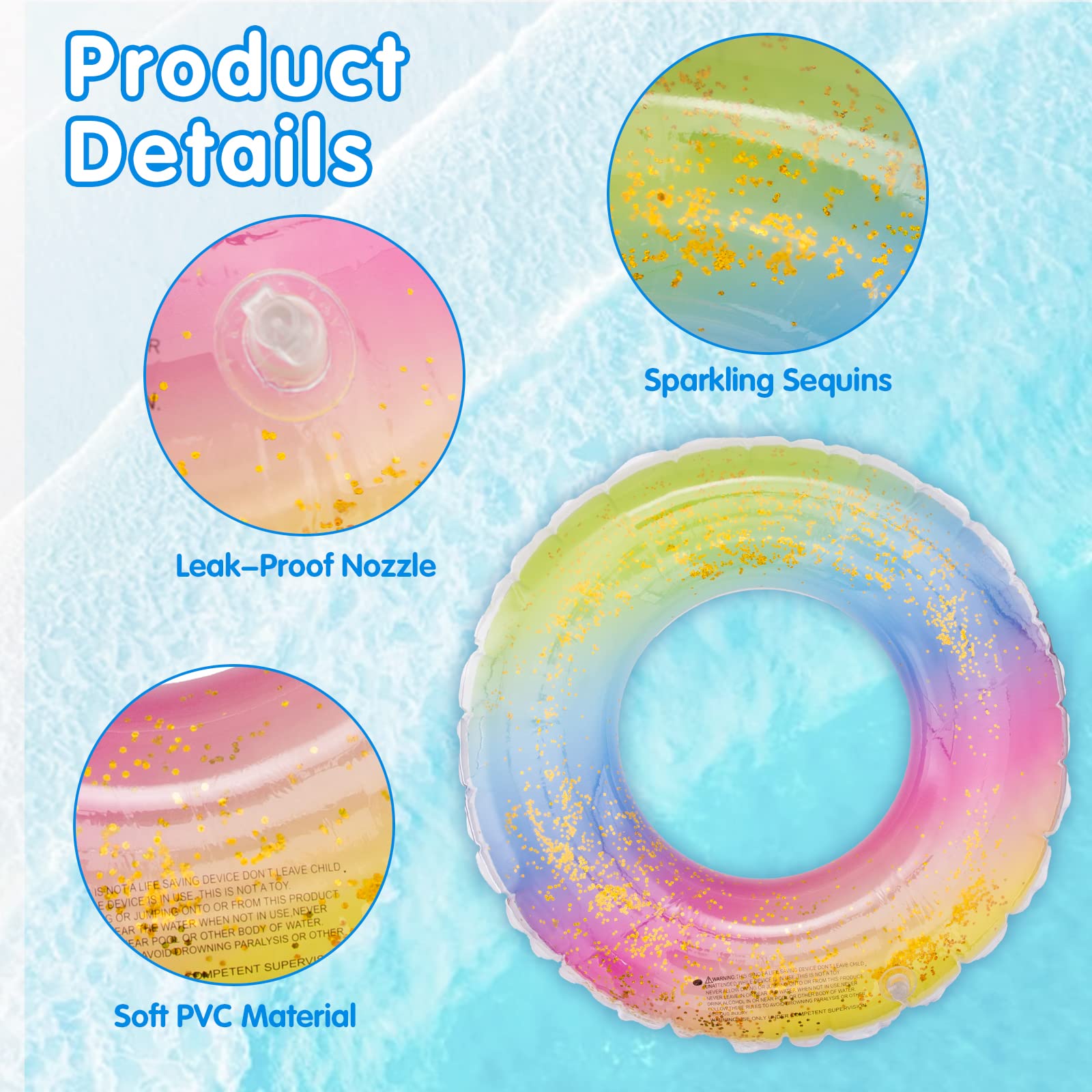 Pukitt Swimming Ring for Kids Transparent Kids Rubber Ring Inflatable Ring with Sequin - Image 3