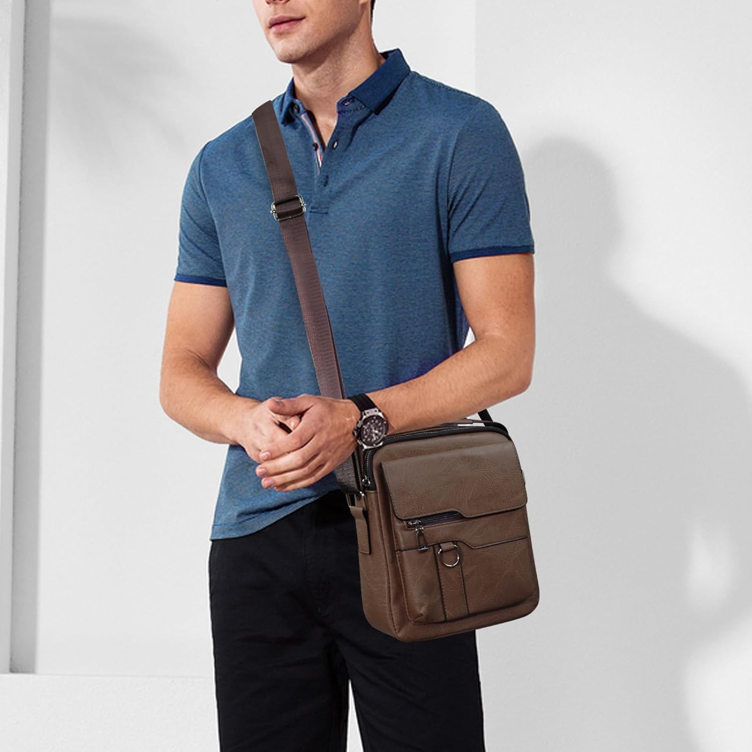 Messenger Bag for Men, 5 Pockets Shoulder Bag for Men with Zipper, Mens Crossbody Bag with Adjustable Strap - Image 2