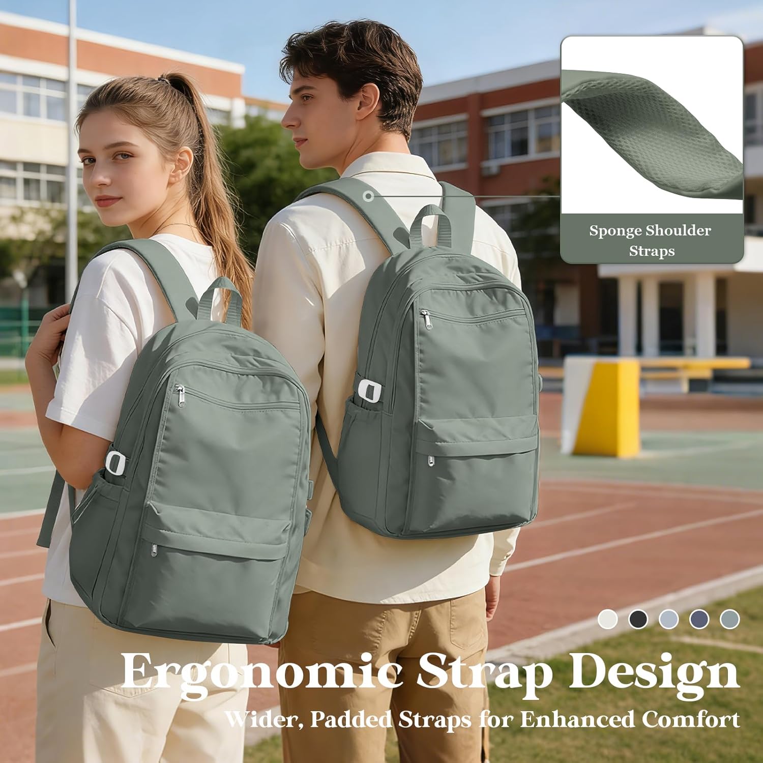 Simple School Backpack For Women,Lightweight College Backpack,High School Bag For Teens Boys Girls,Casual daypack Small Travel Backpacks Men Bookbag(Green) - Image 6