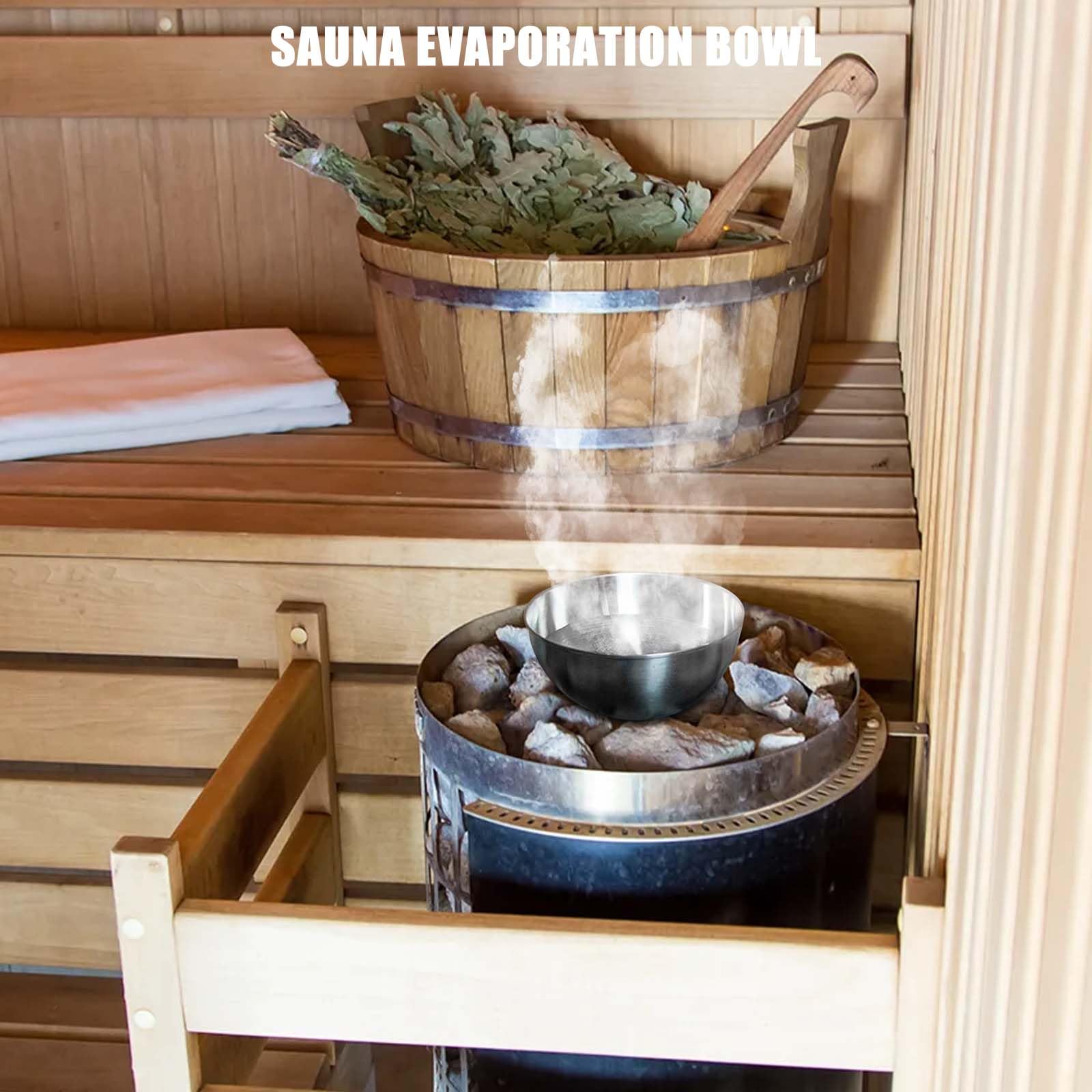 Cuenco para sauna extragrande, diámetro de 15 cm, acero inoxidable, para sauna, aromaterapia, accesorio para sauna, resistente al fuego, adecuado para cristales de sauna