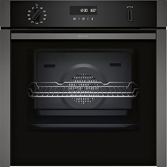 NEFF, N50, B6ACH7AG7B, 60cm Built-in Single Oven with Hide®, Home Connect, Pyrolytic Self-Cleaning with Easy Clean, CircoTherm, and LCD display in Graphite-Grey [Energy Class A+]