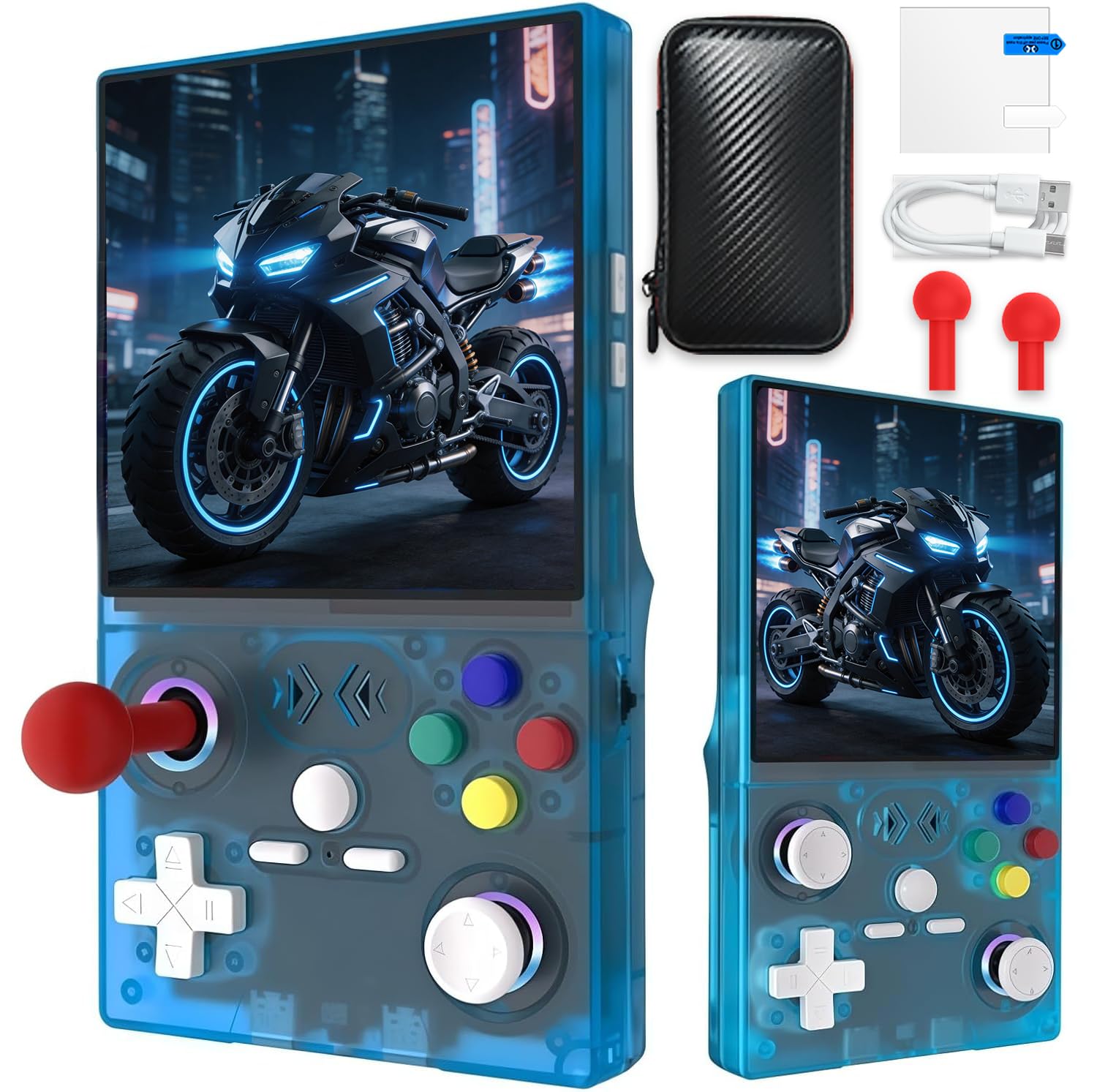 XF40V portable gaming console, 4-inch IPS screen with 64GB storage and 18,000 games, 4000 mAh battery, Linux system, 2 * detachable joysticks and storage bag (Blue, 128, GB)