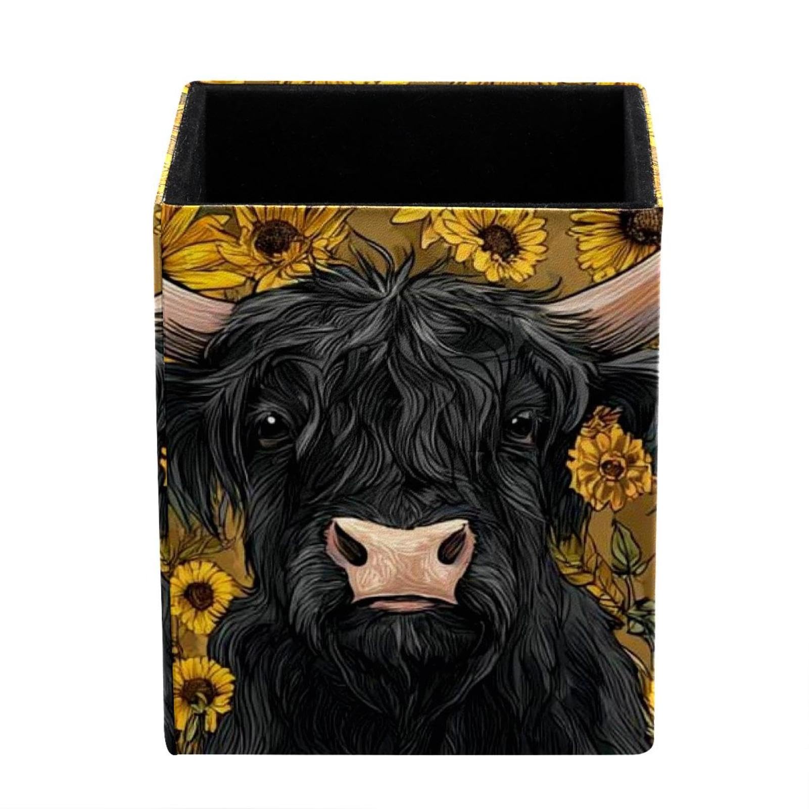 Watercolor Sunflower Yak Desktop Storage Box Pencil Holder(2 Compartments), Stationeries and Desk Supplies Organizer for Home, Office & School