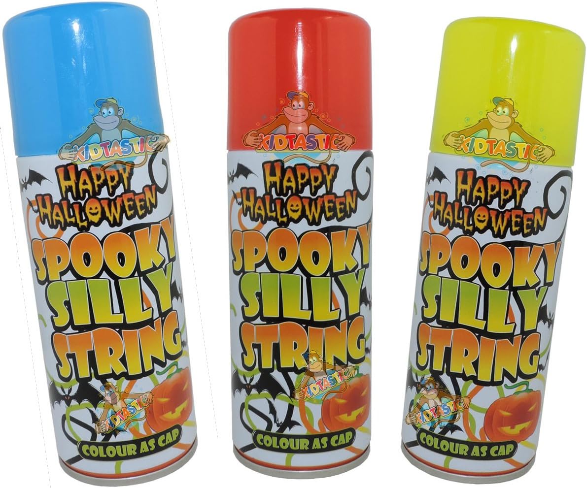 3 CANS OF SILLY STRING - Crazy coloured silly string 3 x 200ml cans RANDOM COLOURS