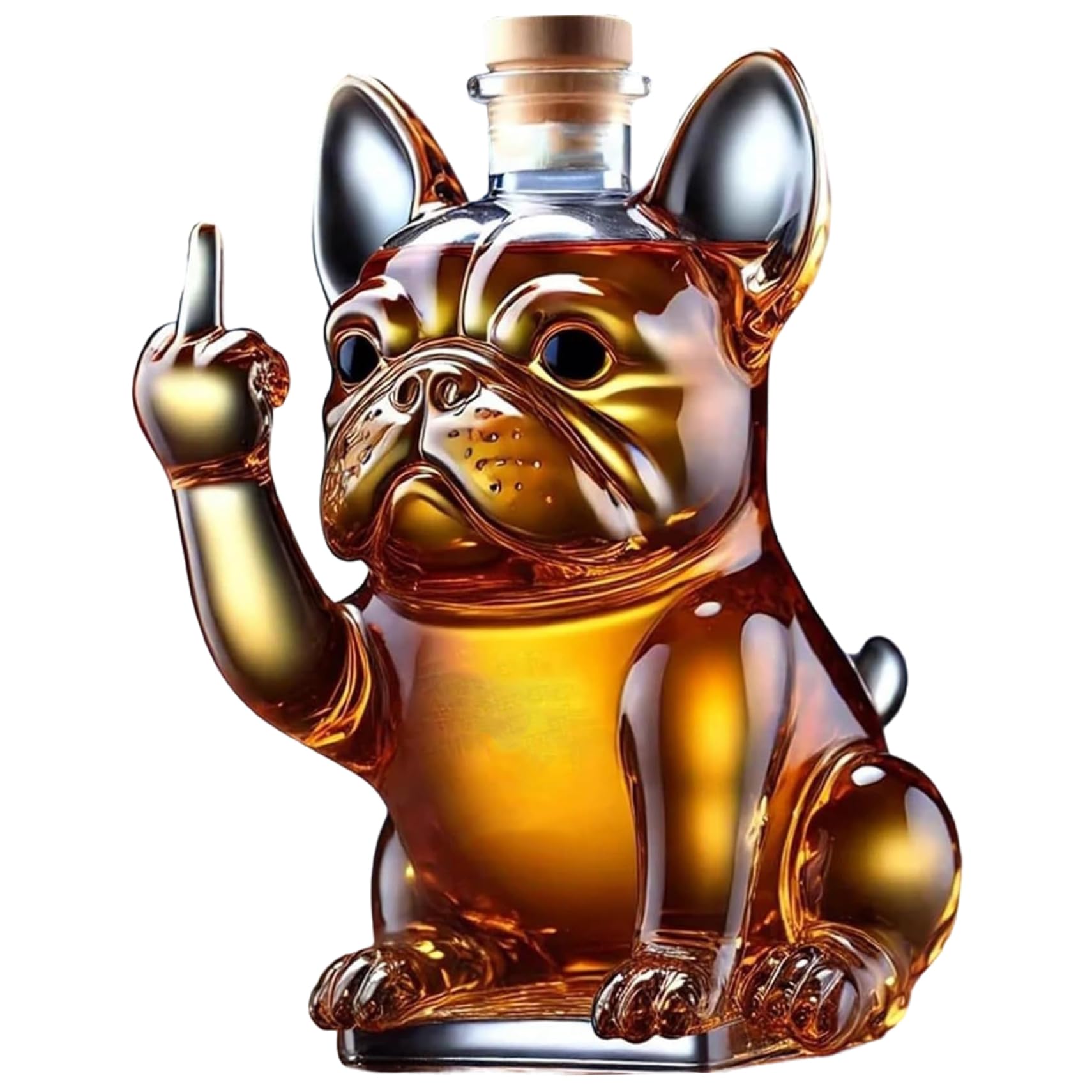 Bouteille de whisky, 7x5x5 pouce bouteille de liqueur bouledogue française drôle montrant son majeur en verre transparent en verre bouteilles whisky pour le vin, tequila